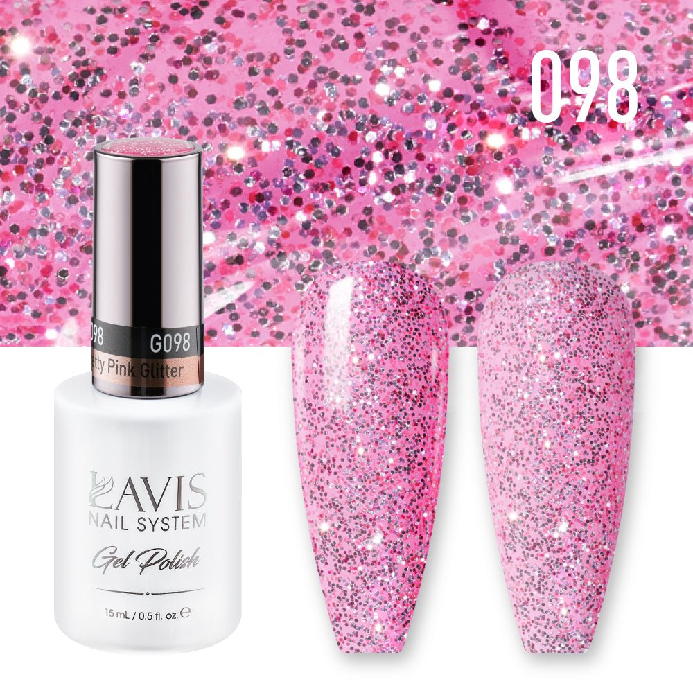 Lavis Gel Nail Polish Duo - 098 Pretty Pink Glitter - DTK Nail Supply