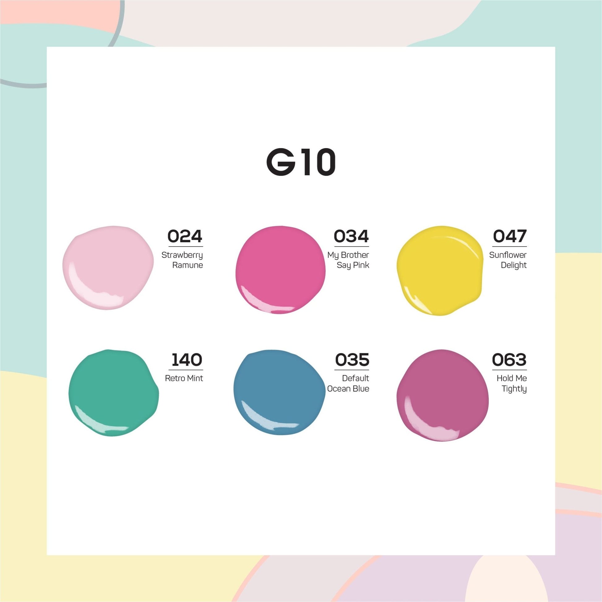 Lavis Gel Summer Color Set G10 (6 colors): 024, 034, 047, 140, 035, 063 - DTK Nail Supply