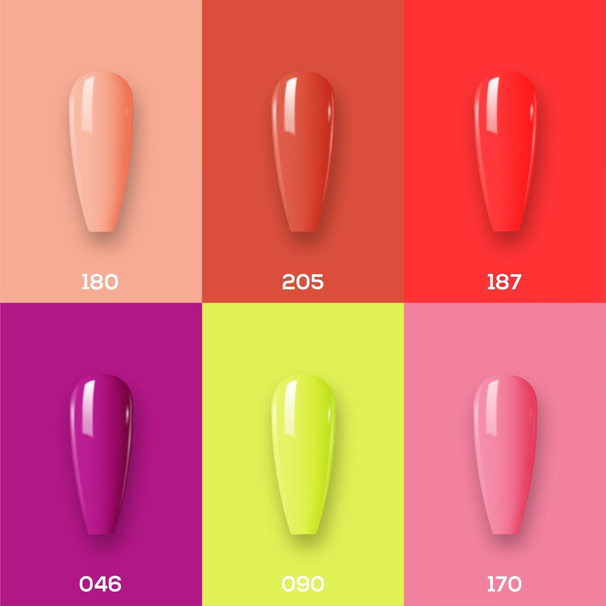 Lavis Gel Summer Color Set G5 (6 colors): 180, 205, 187, 046, 090, 170 - DTK Nail Supply