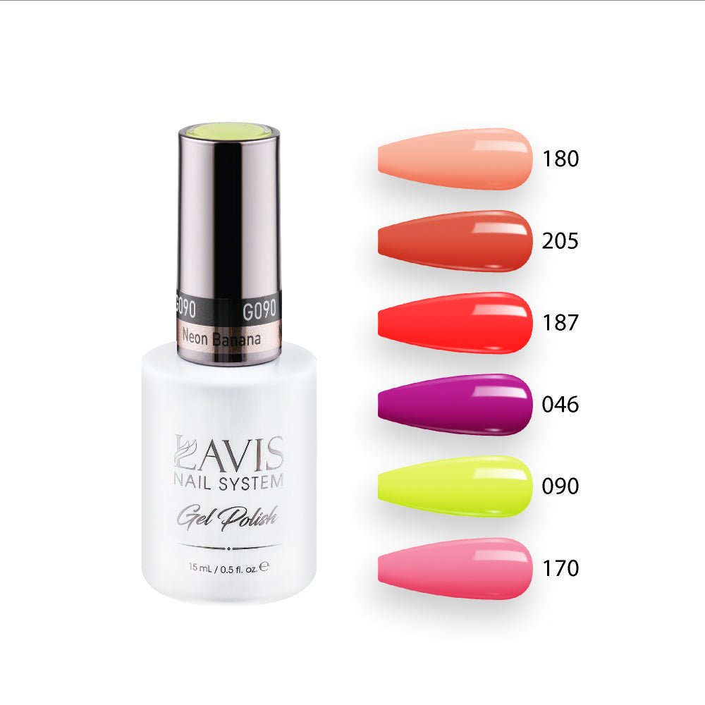 Lavis Gel Summer Color Set G5 (6 colors): 180, 205, 187, 046, 090, 170 - DTK Nail Supply