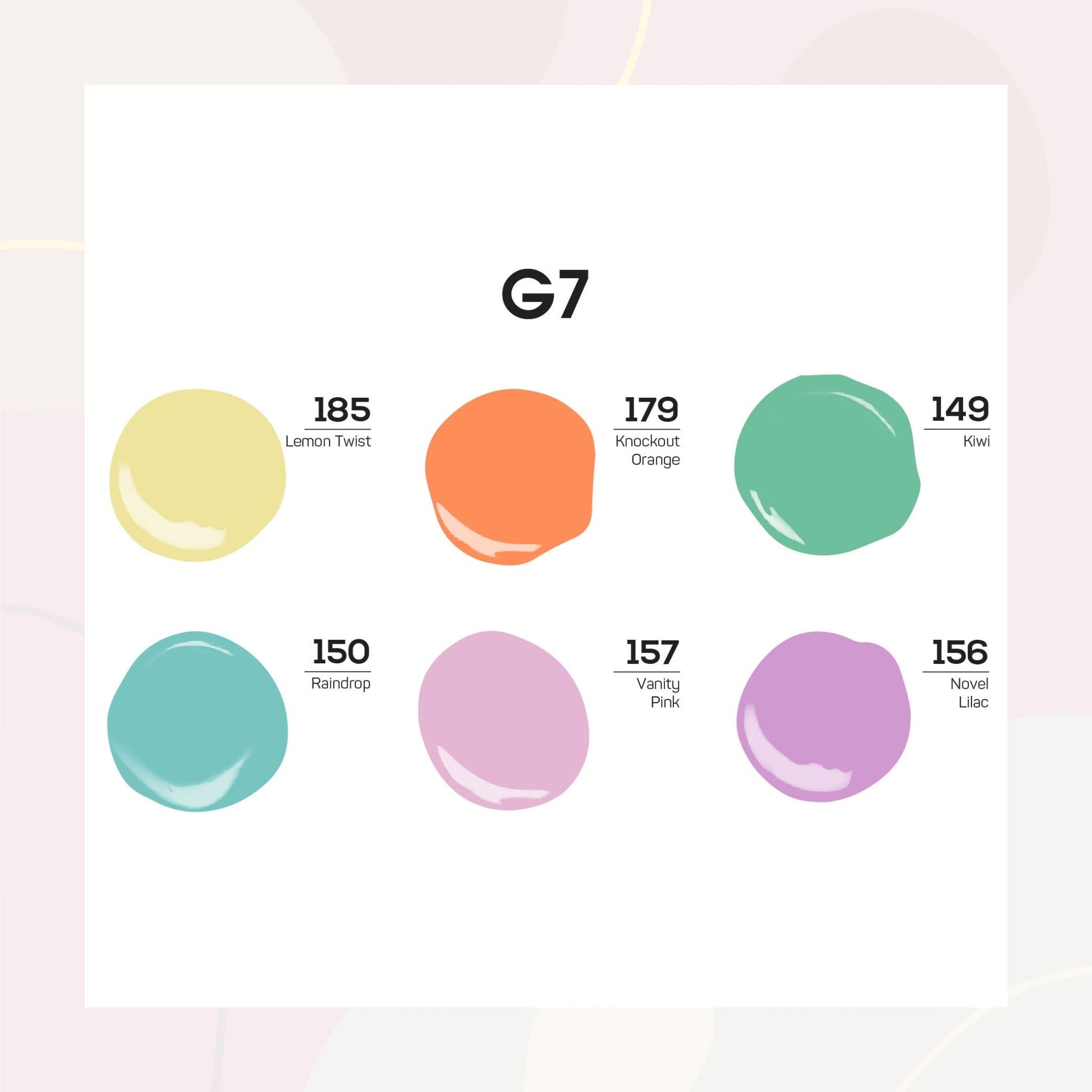 Lavis Gel Summer Color Set G7 (6 colors): 185, 179, 149, 150, 157, 156 - DTK Nail Supply