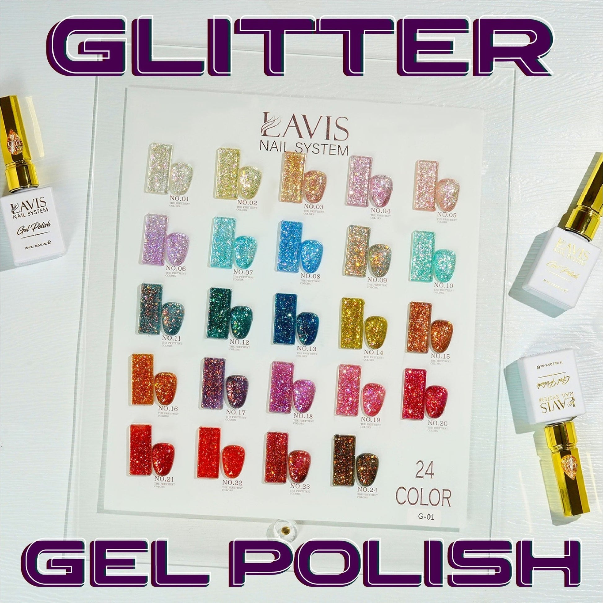 LAVIS Glitter G01 - 24 - Gel Polish 0.5 oz - Galaxy Collection - DTK Nail Supply