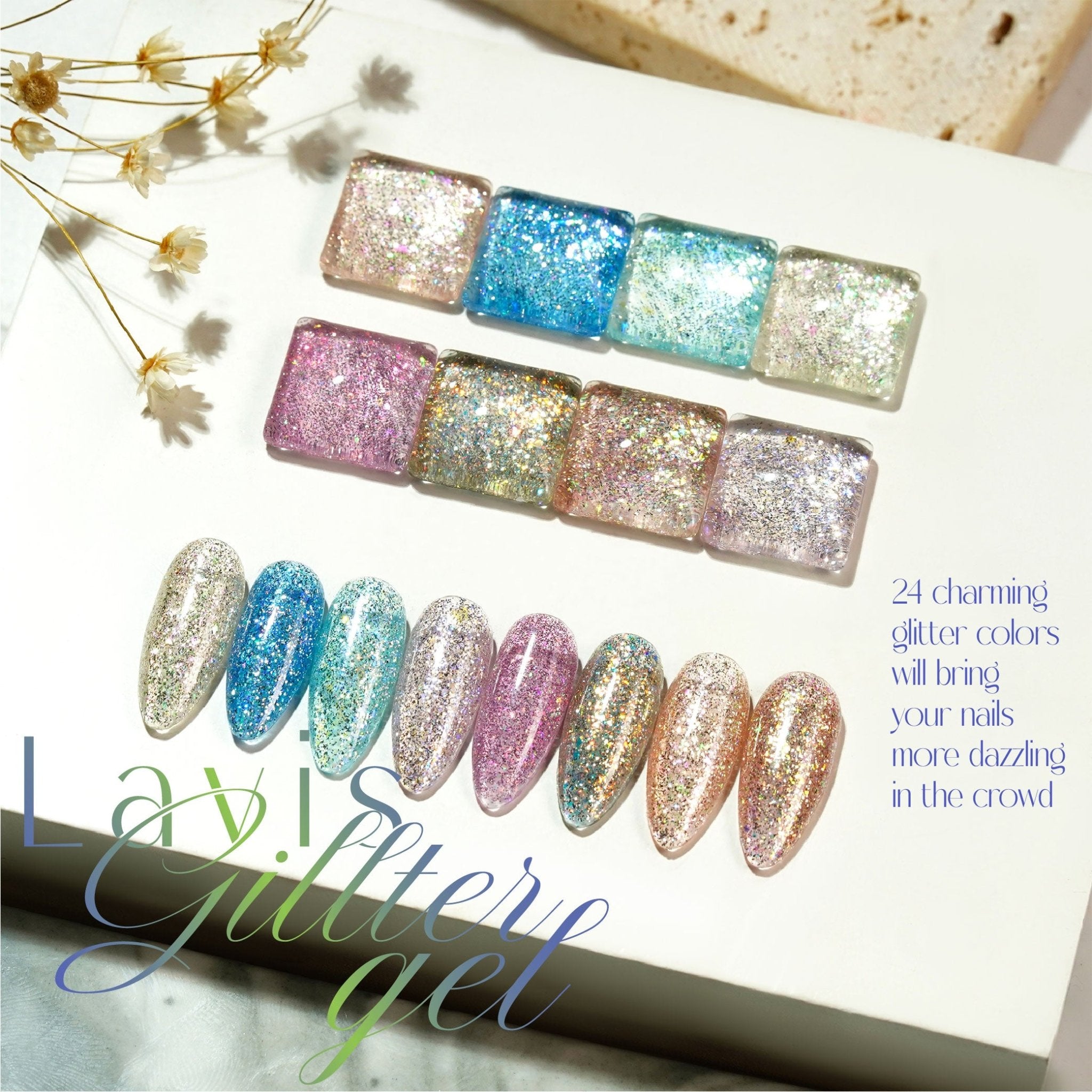 LAVIS Glitter G02 - 10 - Gel Polish 0.5 oz - Pillow Talk Collection - DTK Nail Supply