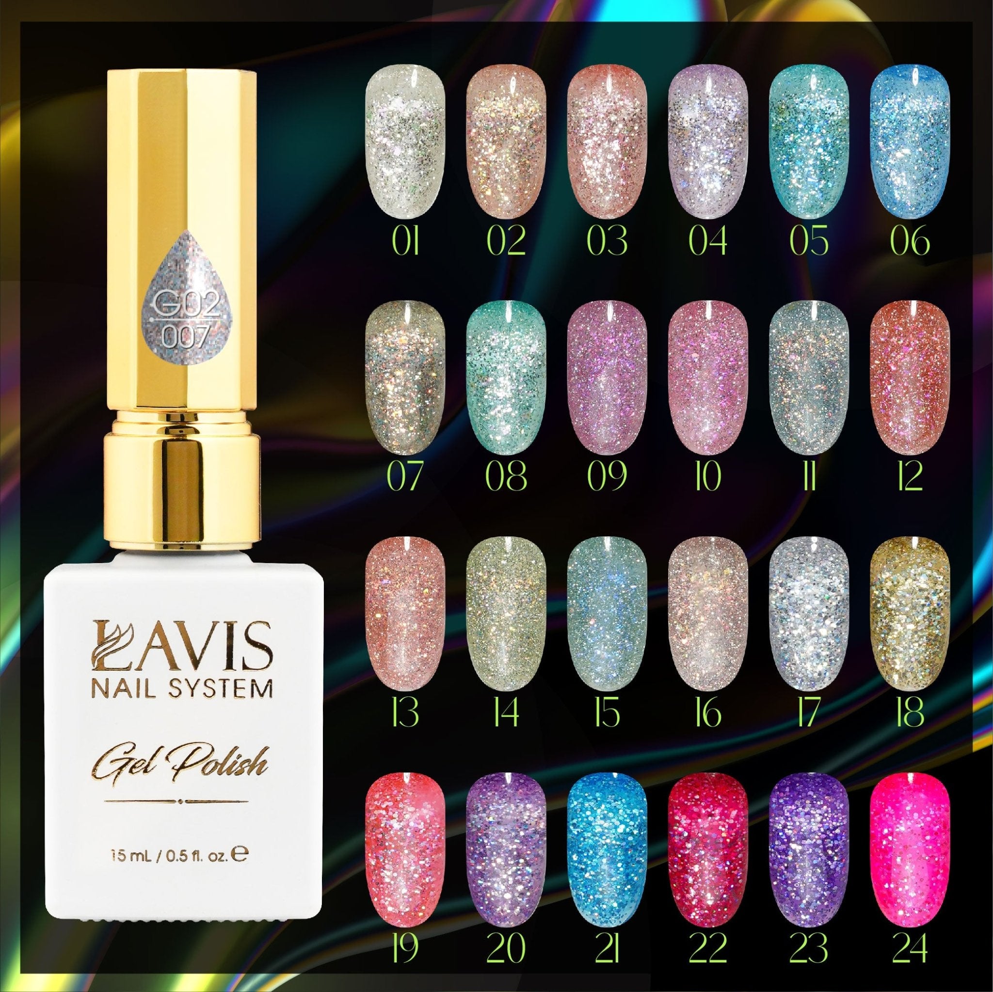 LAVIS Glitter G02 - 11 - Gel Polish 0.5 oz - Pillow Talk Collection - DTK Nail Supply