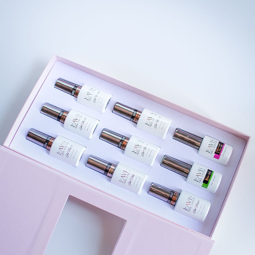 Lavis Holiday Collection: 7 Gel Polishes, 1 Base Gel, 1 Top Gel - PASSION IN PARIS - 054; 047; 052; 053; 050; 051; 049 + BT - DTK Nail Supply
