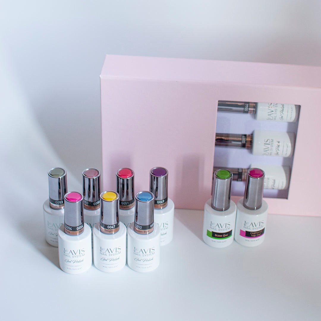 Lavis Holiday Collection: 7 Gel Polishes, 1 Base Gel, 1 Top Gel - PASSION IN PARIS - 054; 047; 052; 053; 050; 051; 049 + BT - DTK Nail Supply