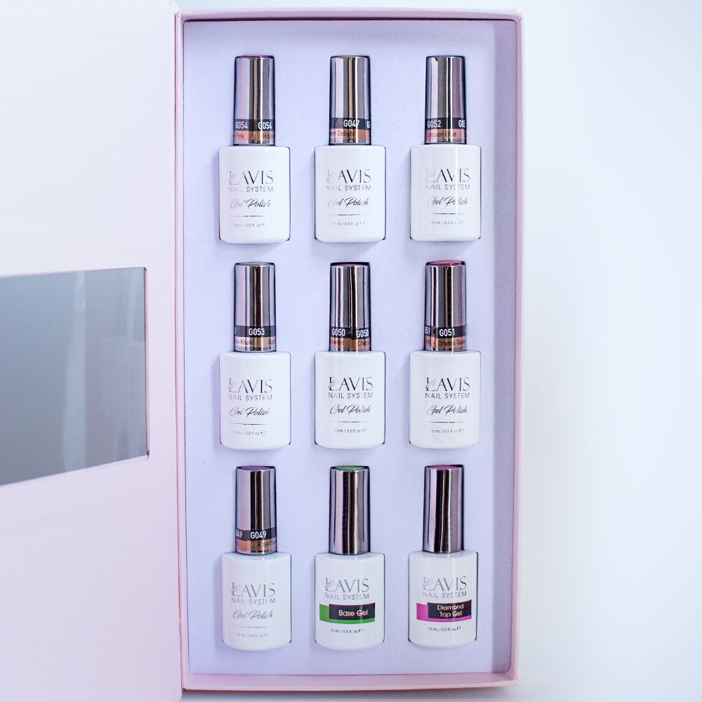 Lavis Holiday Collection: 7 Gel Polishes, 1 Base Gel, 1 Top Gel - PASSION IN PARIS - 054; 047; 052; 053; 050; 051; 049 + BT - DTK Nail Supply