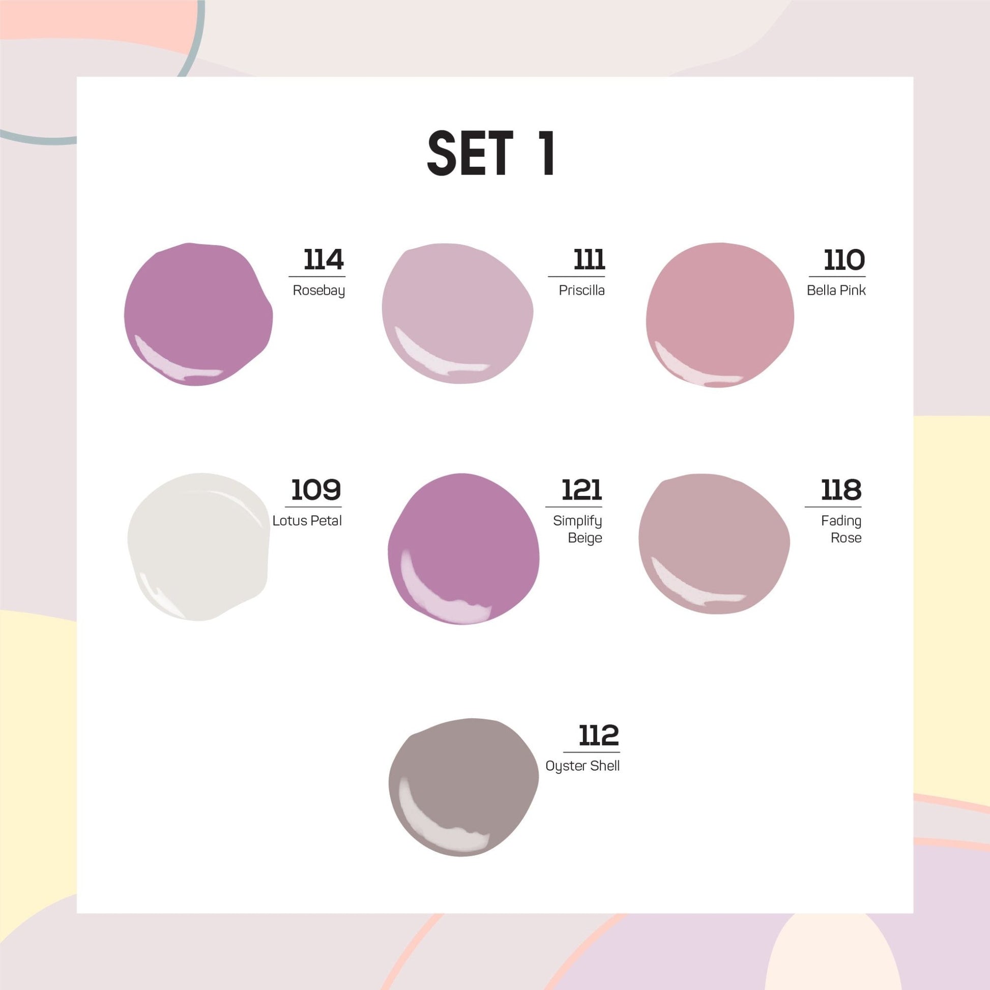 Lavis Holiday Collection: 7 Gel Polishes, 1 Base Gel, 1 Top Gel - Set 1 - 114, 111, 110, 109, 121, 118, 112 + BT - DTK Nail Supply