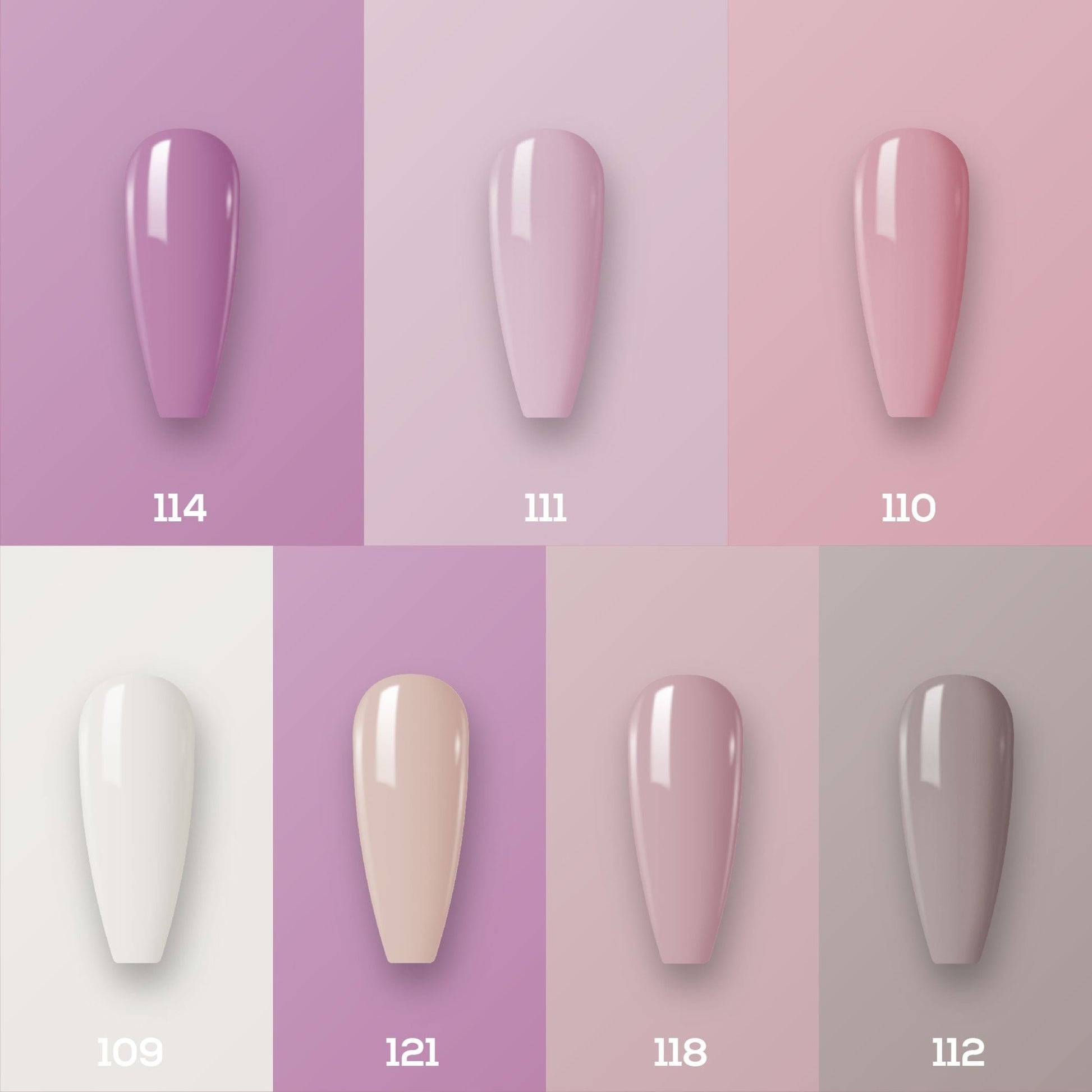Lavis Holiday Collection: 7 Gel Polishes, 1 Base Gel, 1 Top Gel - Set 1 - 114, 111, 110, 109, 121, 118, 112 + BT - DTK Nail Supply