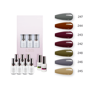 Lavis Holiday Collection: 7 Gel Polishes, 1 Base Gel, 1 Top Gel - Set 16 - 247, 244, 243, 242, 248, 246, 245 + BT - DTK Nail Supply