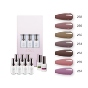 Lavis Holiday Collection: 7 Gel Polishes, 1 Base Gel, 1 Top Gel - Set 17 - 258, 256, 255, 254, 253, 259, 257 + BT - DTK Nail Supply