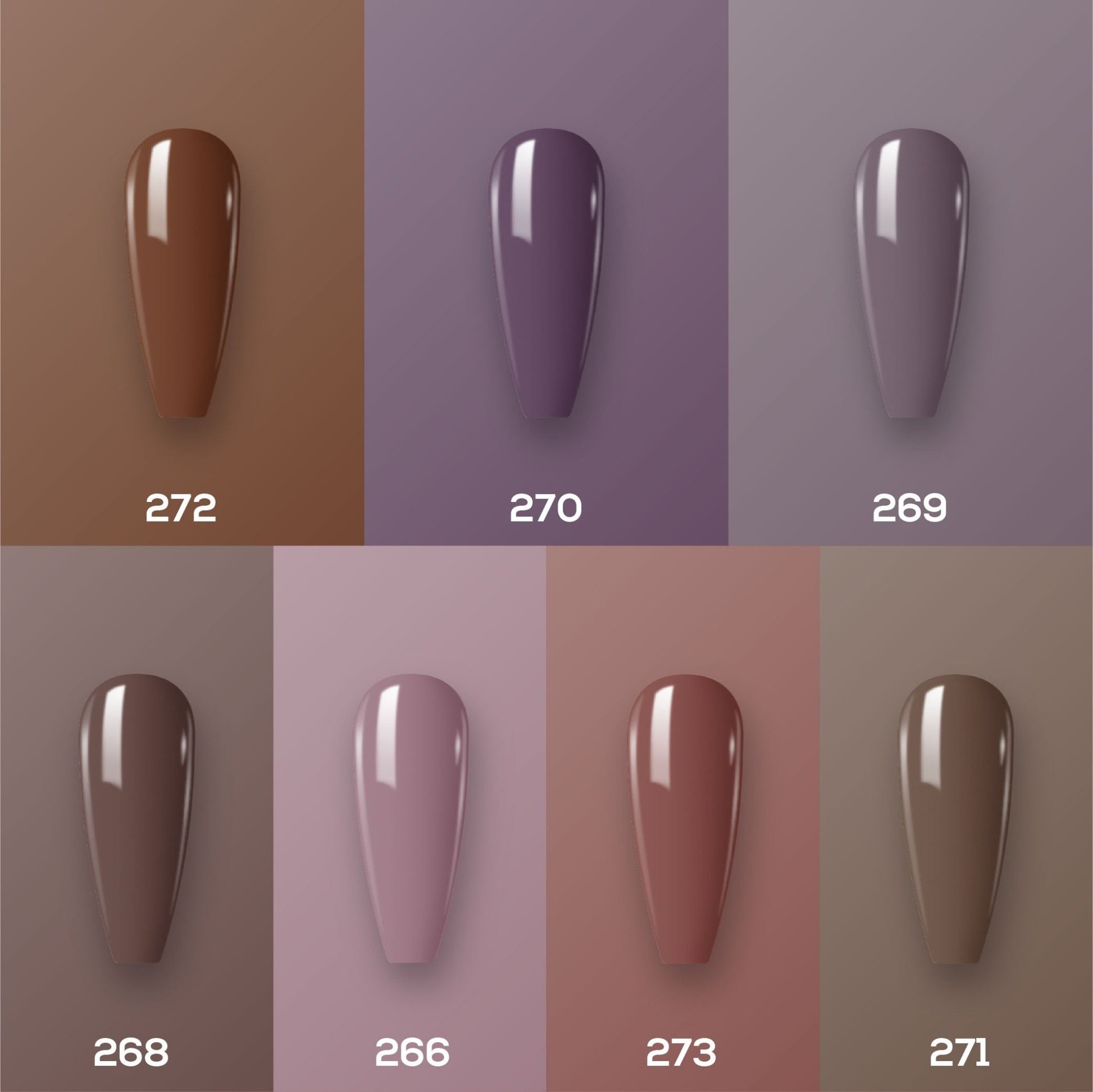 Lavis Holiday Collection: 7 Gel Polishes, 1 Base Gel, 1 Top Gel - Set 18 - 272, 270, 269, 268, 266, 273, 271 + BT - DTK Nail Supply