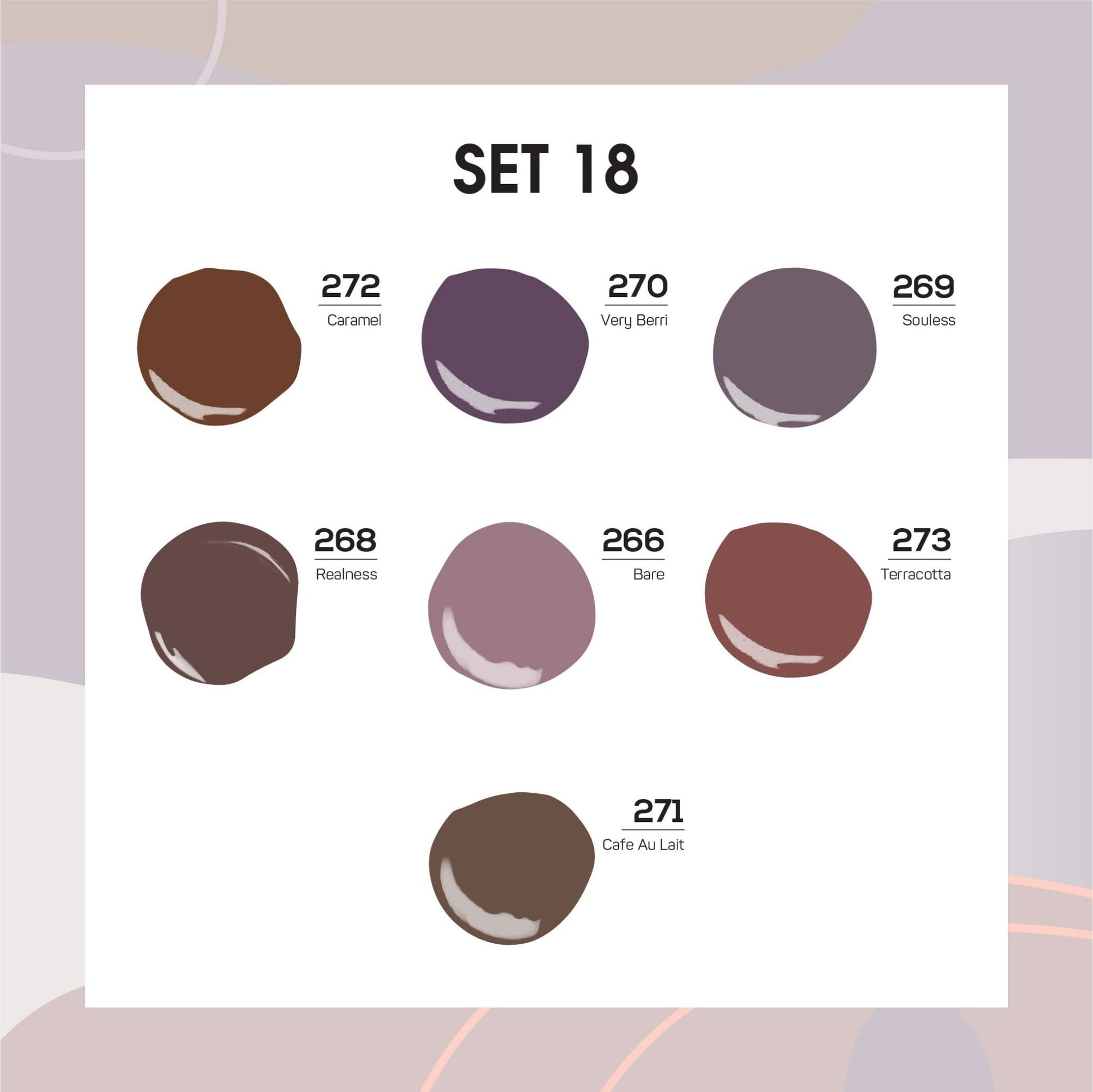 Lavis Holiday Collection: 7 Gel Polishes, 1 Base Gel, 1 Top Gel - Set 18 - 272, 270, 269, 268, 266, 273, 271 + BT - DTK Nail Supply