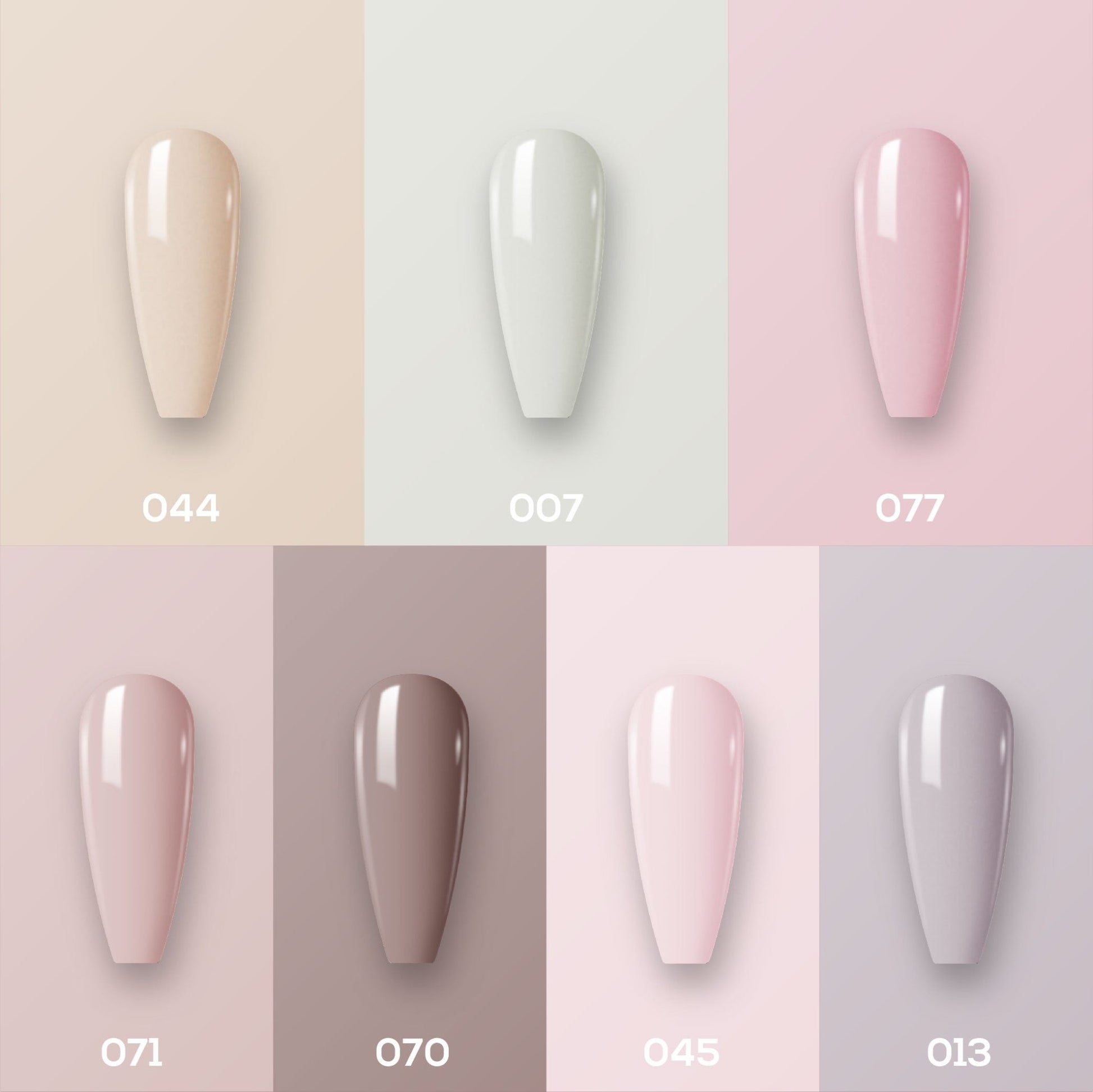 Lavis Holiday Collection: 7 Gel Polishes, 1 Base Gel, 1 Top Gel - Set 2 - 044, 007, 077, 071, 070, 045, 013 + BT - DTK Nail Supply
