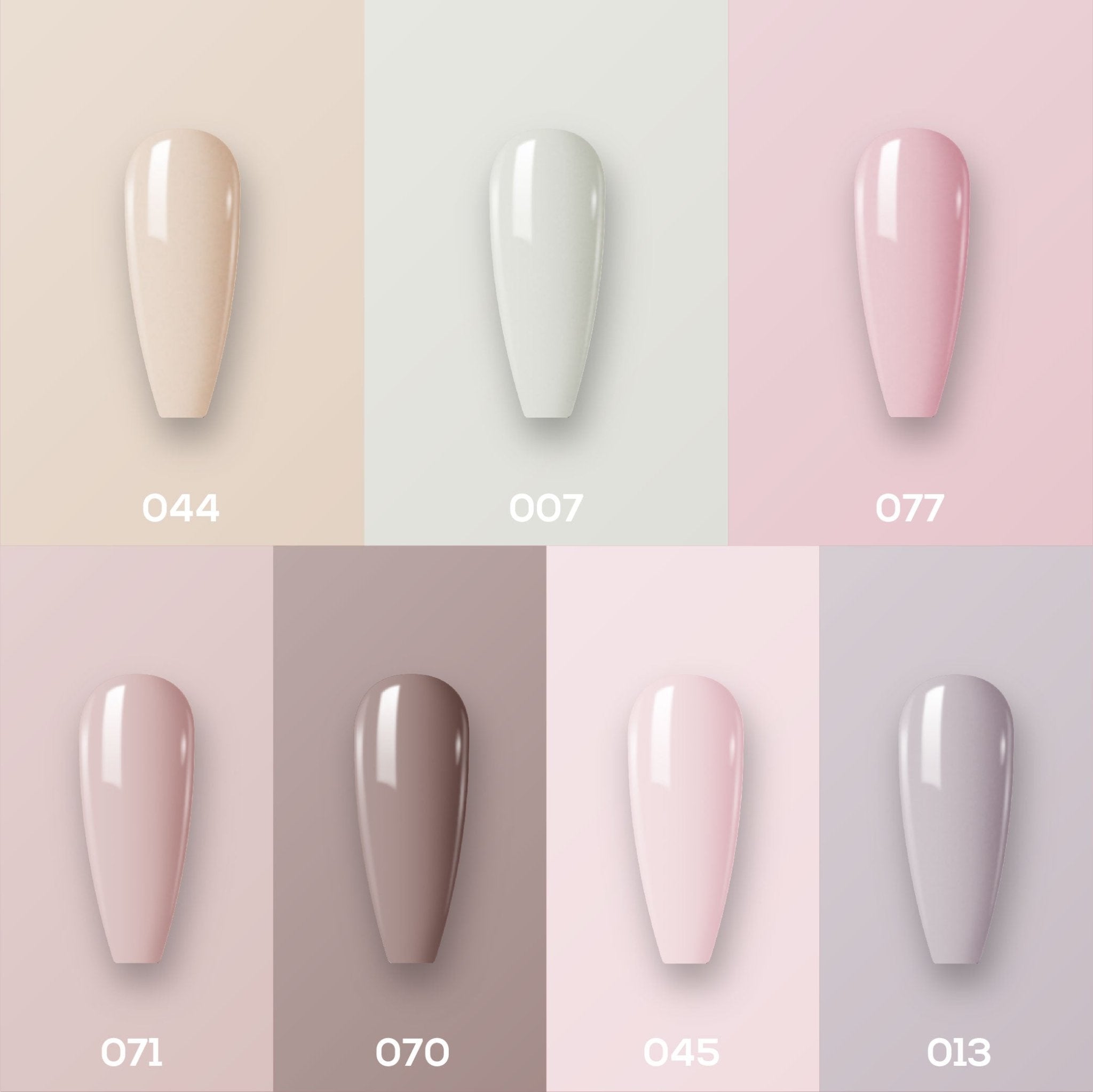 Lavis Holiday Collection: 7 Gel Polishes, 1 Base Gel, 1 Top Gel - Set 2 - 044, 007, 077, 071, 070, 045, 013 + BT - DTK Nail Supply