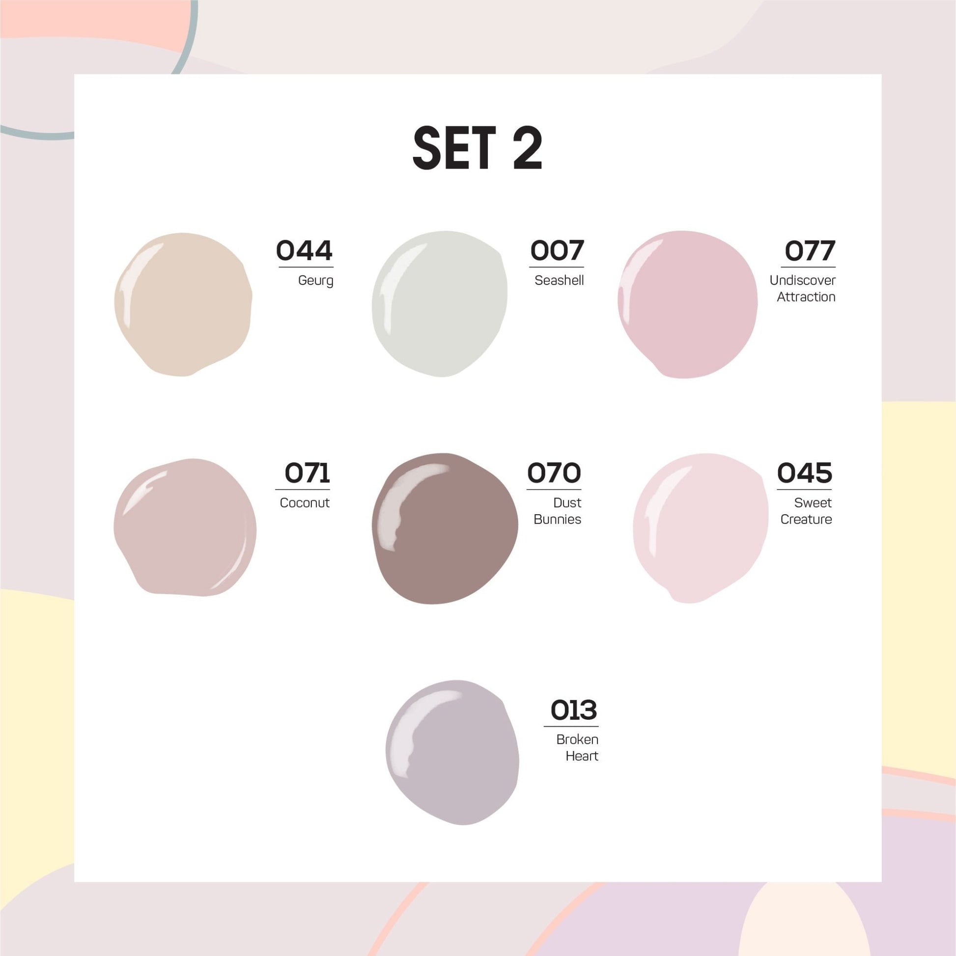 Lavis Holiday Collection: 7 Gel Polishes, 1 Base Gel, 1 Top Gel - Set 2 - 044, 007, 077, 071, 070, 045, 013 + BT - DTK Nail Supply