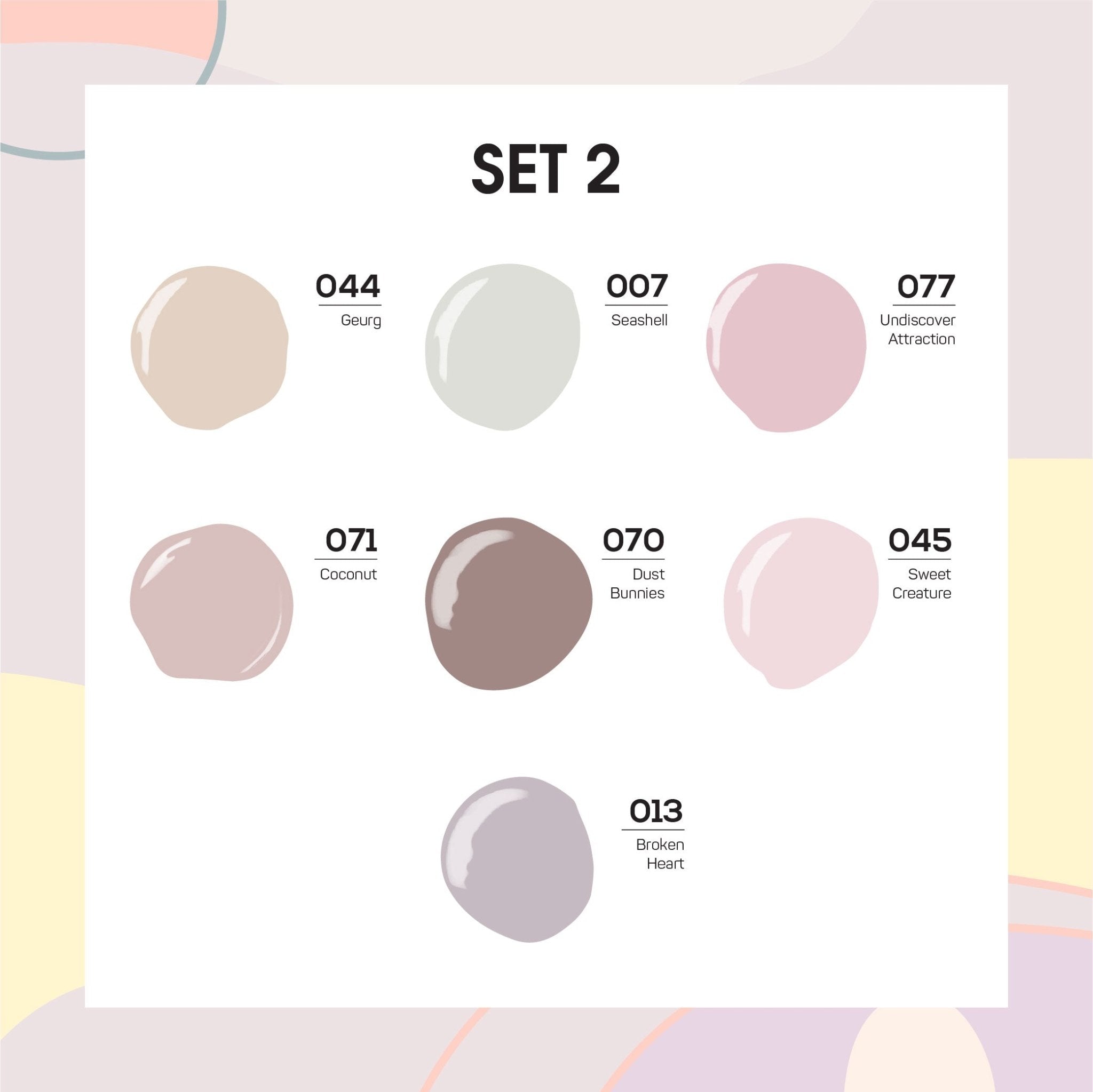 Lavis Holiday Collection: 7 Gel Polishes, 1 Base Gel, 1 Top Gel - Set 2 - 044, 007, 077, 071, 070, 045, 013 + BT - DTK Nail Supply