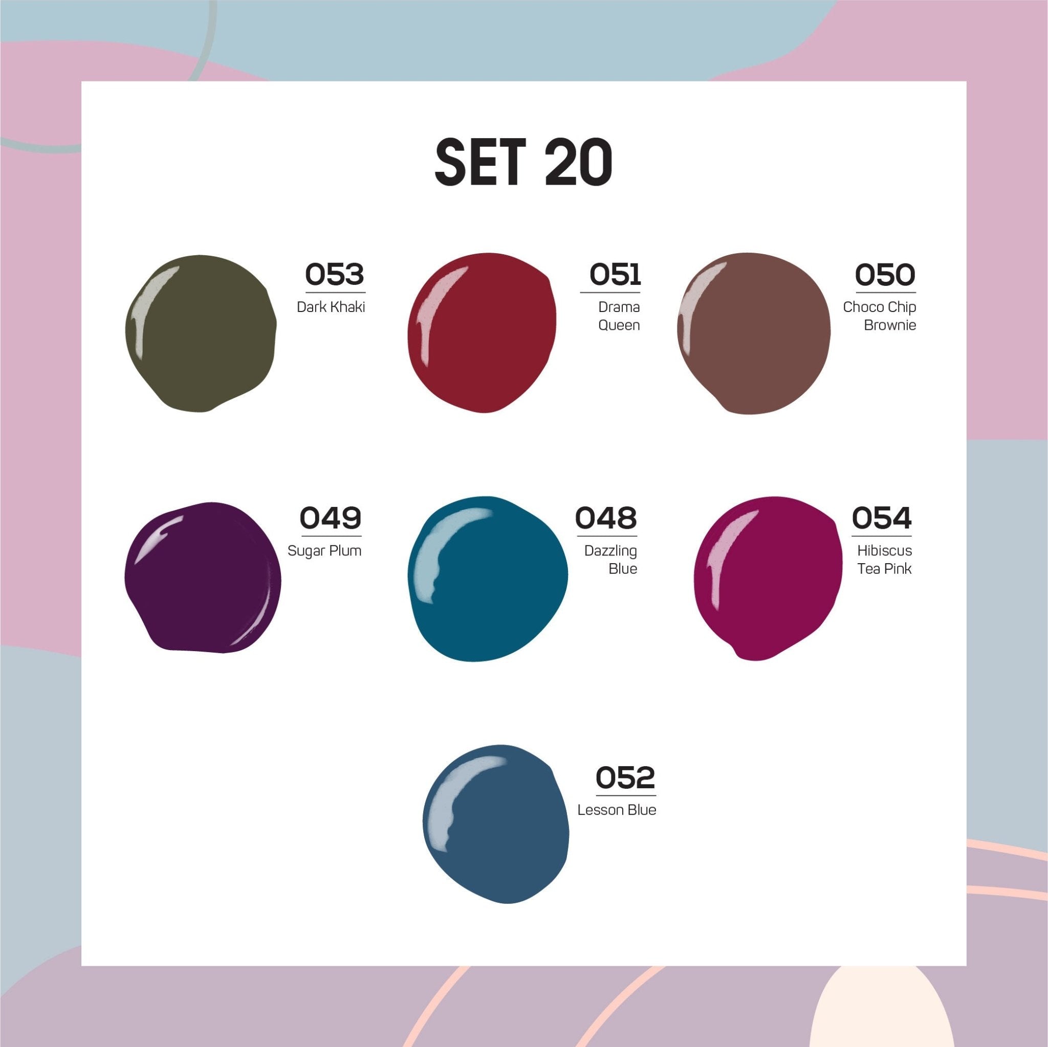 Lavis Holiday Collection: 7 Gel Polishes, 1 Base Gel, 1 Top Gel - Set 20 - 053, 051, 050, 049, 048, 054, 052 + BT - DTK Nail Supply