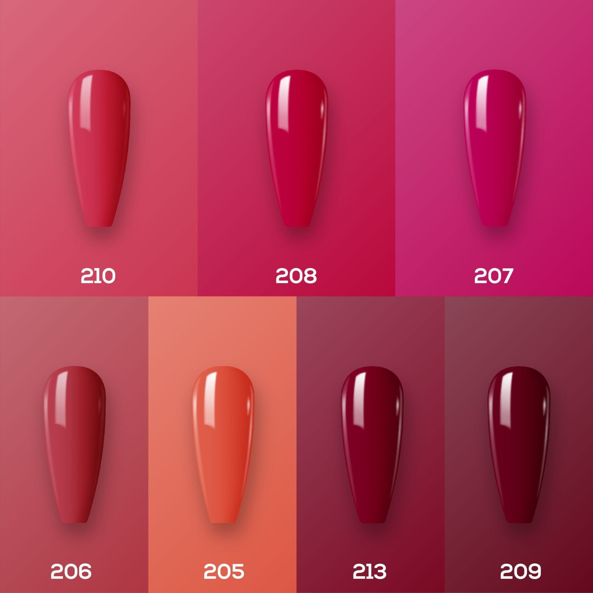 Lavis Holiday Collection: 7 Gel Polishes, 1 Base Gel, 1 Top Gel - Set 22 - 210, 208, 207, 206, 205, 213, 209 + BT - DTK Nail Supply