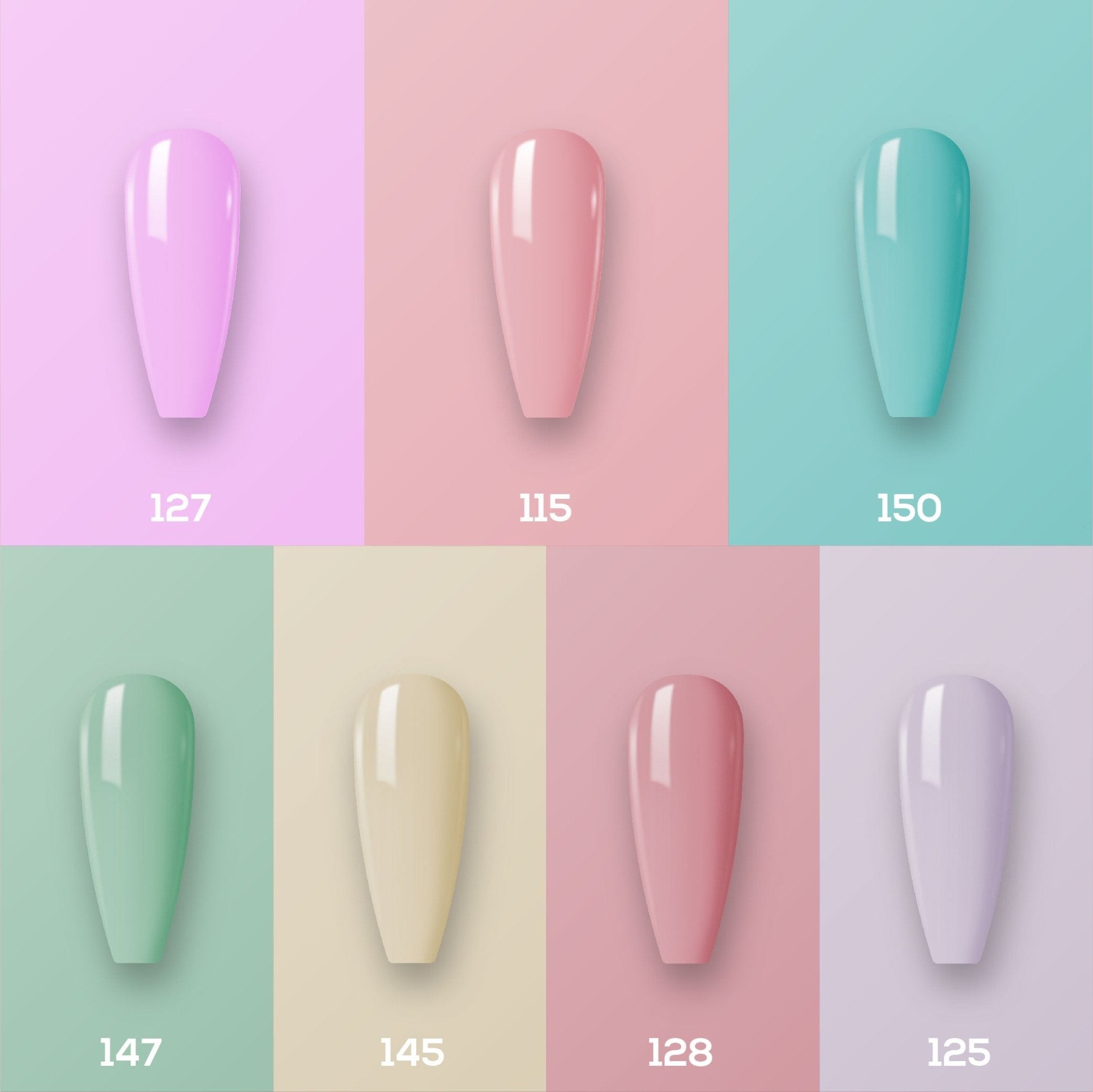 Lavis Holiday Collection: 7 Gel Polishes, 1 Base Gel, 1 Top Gel - Set 3 - 127, 115, 150, 147, 145, 128, 125 + BT - DTK Nail Supply