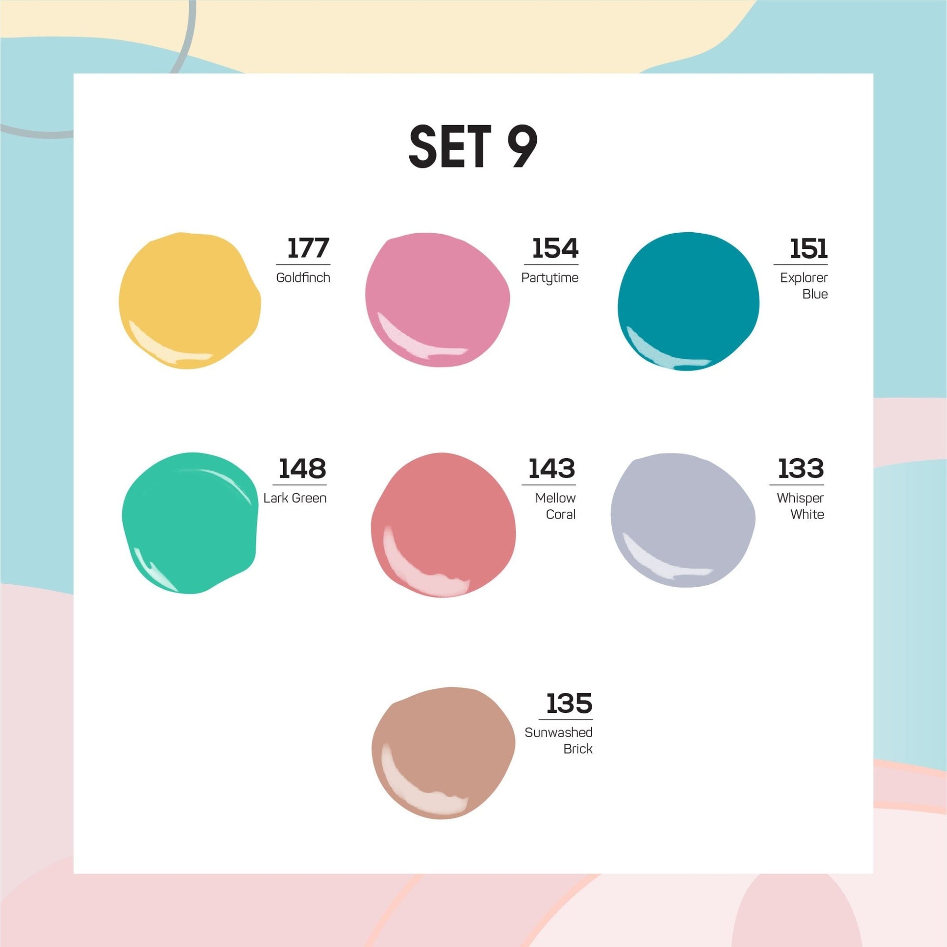 Lavis Holiday Collection: 7 Gel Polishes, 1 Base Gel, 1 Top Gel - Set 9 - 177, 154, 151, 148, 143, 133, 155 + BT - DTK Nail Supply