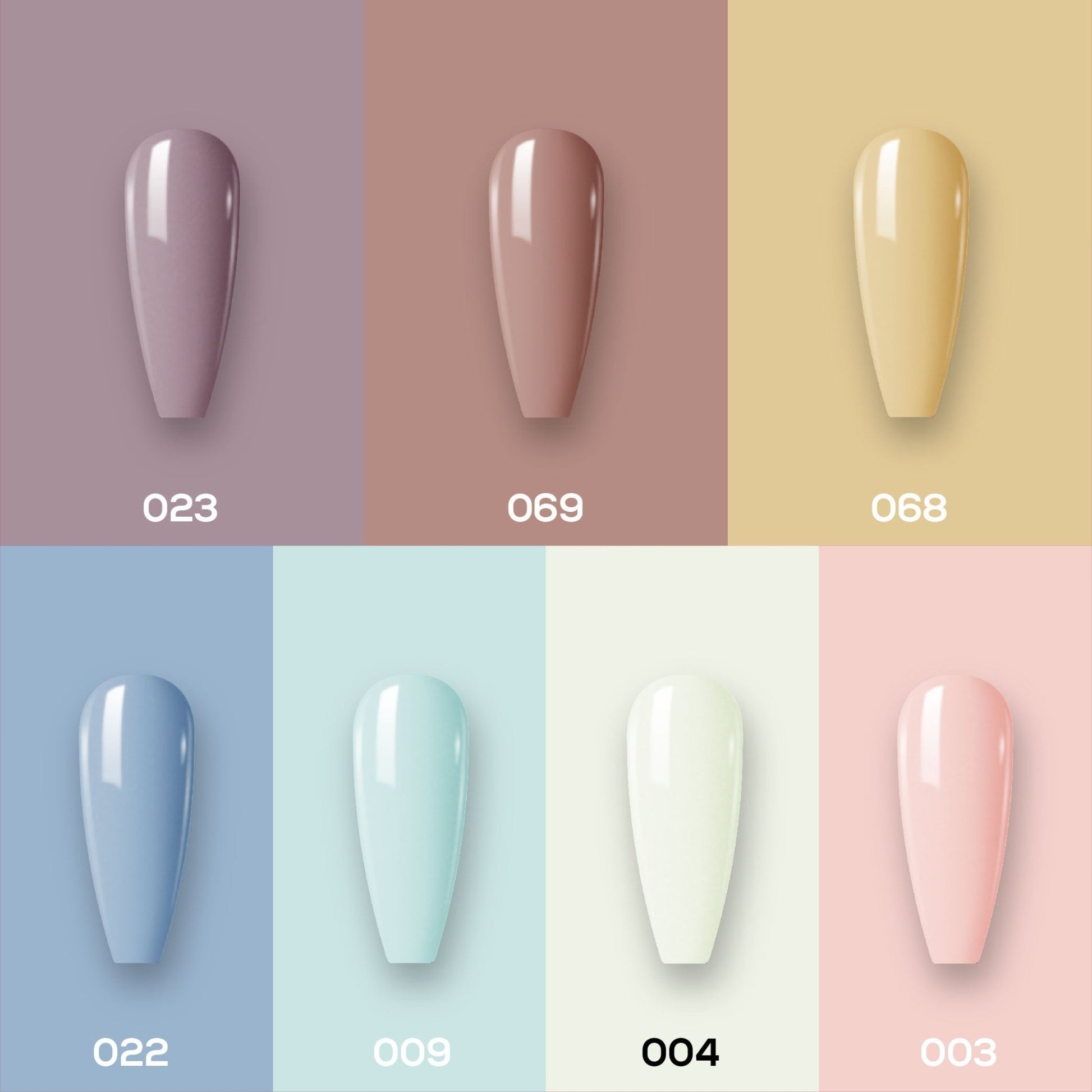 Lavis Holiday Collection: 7 Gel Polishes, 1 Base Gel, 1 Top Gel - SWEET TALK - 023; 069; 068; 022; 009; 004; 003 + BT - DTK Nail Supply