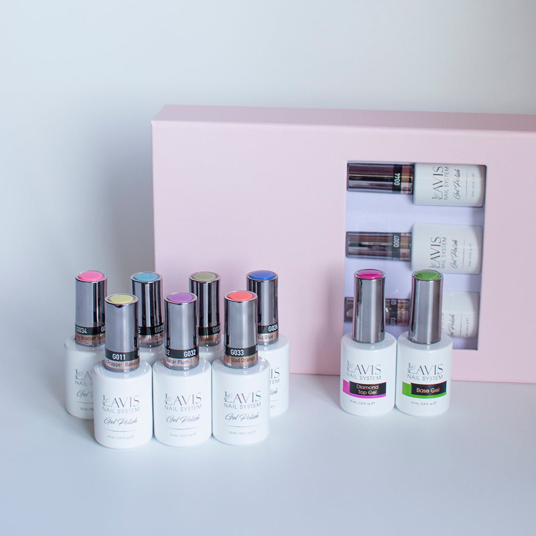 Lavis Holiday Collection: 7 Gel Polishes, 1 Base Gel, 1 Top Gel - WHEN IN TOKYO - 011; 032; 033; 034; 035; 036; 026 + BT - DTK Nail Supply