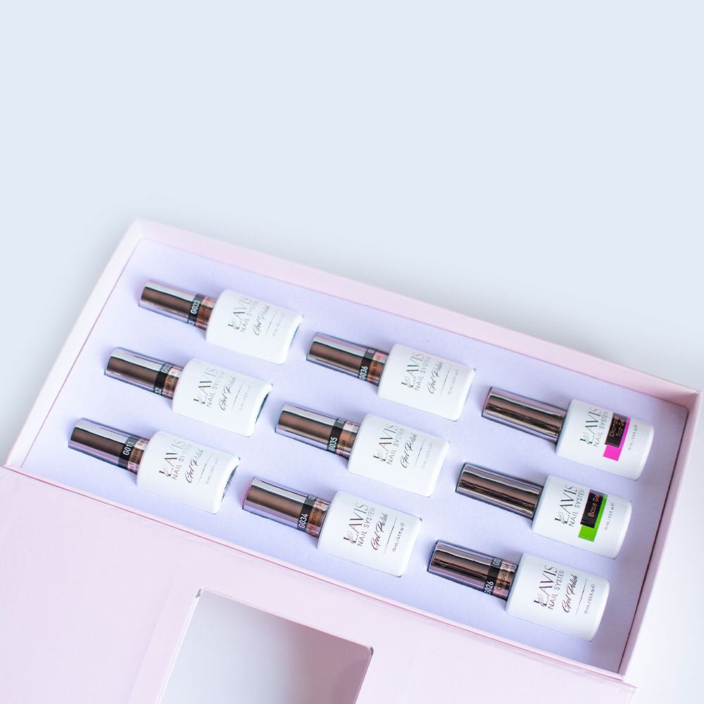 Lavis Holiday Collection: 7 Gel Polishes, 1 Base Gel, 1 Top Gel - WHEN IN TOKYO - 011; 032; 033; 034; 035; 036; 026 + BT - DTK Nail Supply