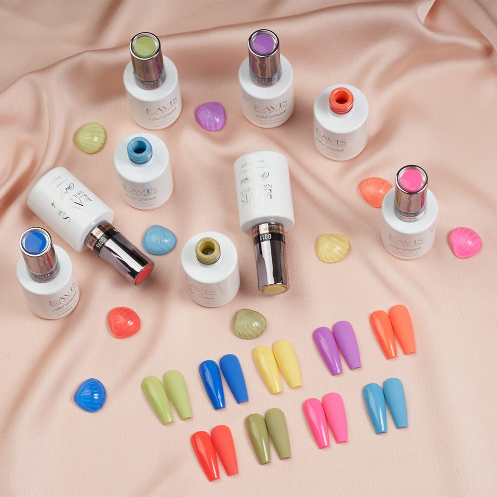 Lavis Holiday Collection: 7 Gel Polishes, 1 Base Gel, 1 Top Gel - WHEN IN TOKYO - 011; 032; 033; 034; 035; 036; 026 + BT - DTK Nail Supply