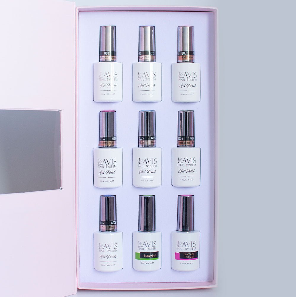 Lavis Holiday Collection: 7 Gel Polishes, 1 Base Gel, 1 Top Gel - WHEN IN TOKYO - 011; 032; 033; 034; 035; 036; 026 + BT - DTK Nail Supply