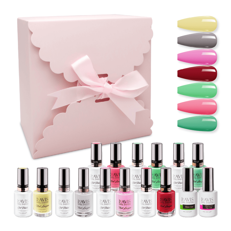 LAVIS Holiday Gift Bundle Set 11: 7 Gel & Lacquer, 1 Base Gel, 1 Top Gel - 181; 149; 161; 006; 189; 043; 170 - DTK Nail Supply