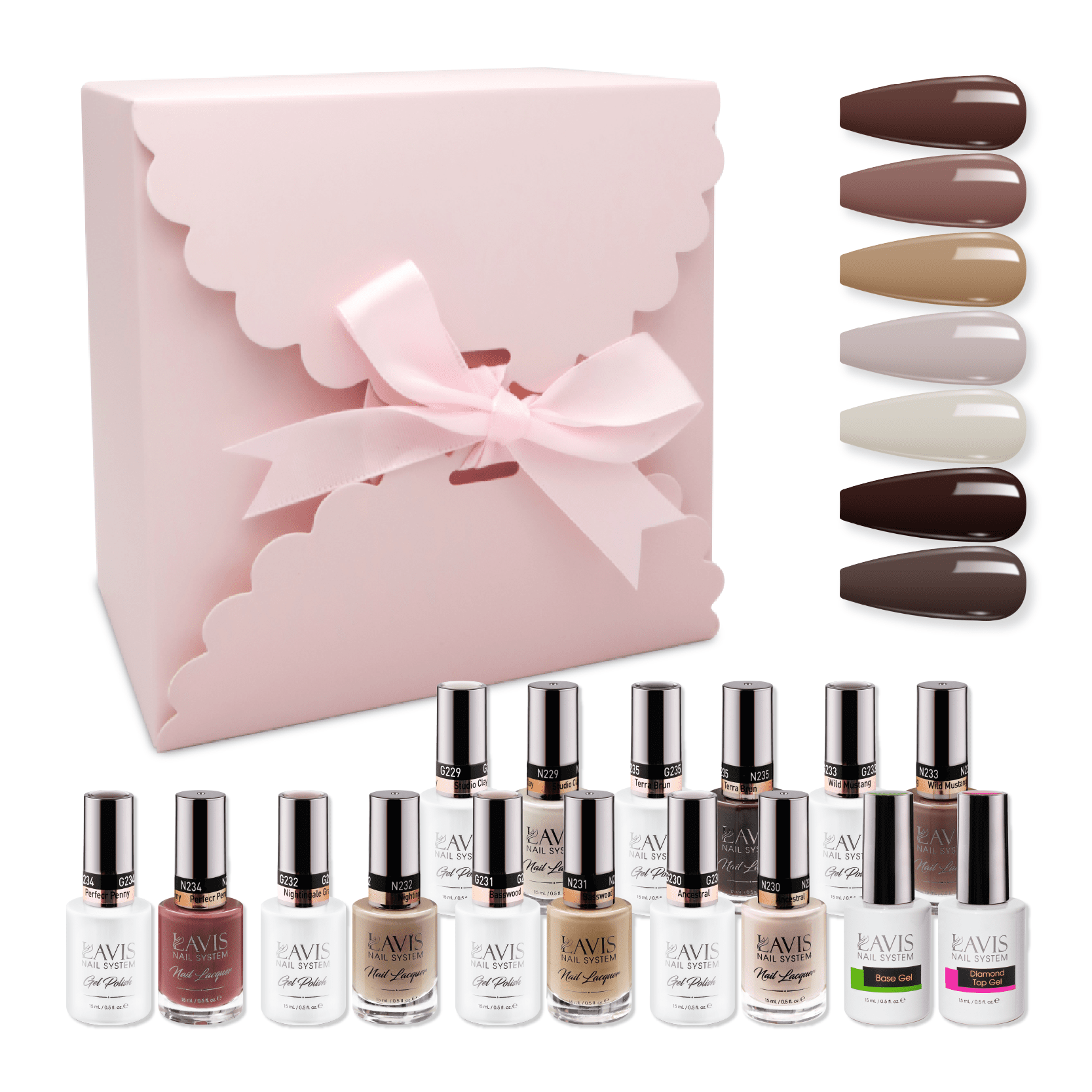 LAVIS Holiday Gift Bundle Set 15: 7 Gel & Lacquer, 1 Base Gel, 1 Top Gel - 229; 230; 231; 232; 233; 234; 235 - DTK Nail Supply