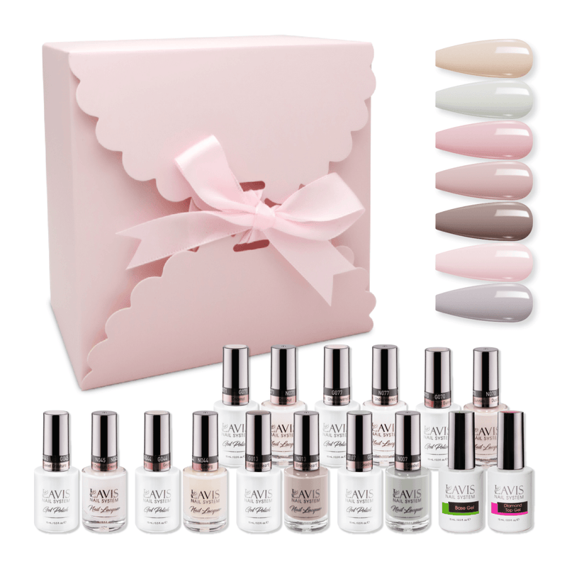 LAVIS Holiday Gift Bundle Set 2: 7 Gel & Lacquer, 1 Base Gel, 1 Top Gel - 070; 013; 007; 044; 071; 077; 045 - DTK Nail Supply