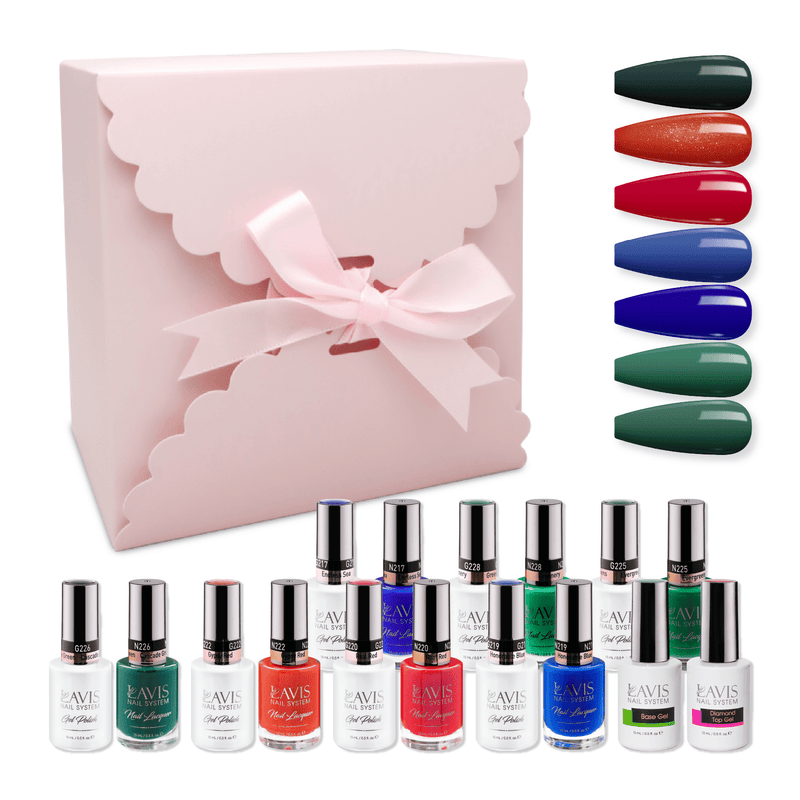 LAVIS Holiday Gift Bundle Set 23: 7 Gel & Lacquer, 1 Base Gel, 1 Top Gel - 217; 219; 220; 222; 225; 226; 228 - DTK Nail Supply