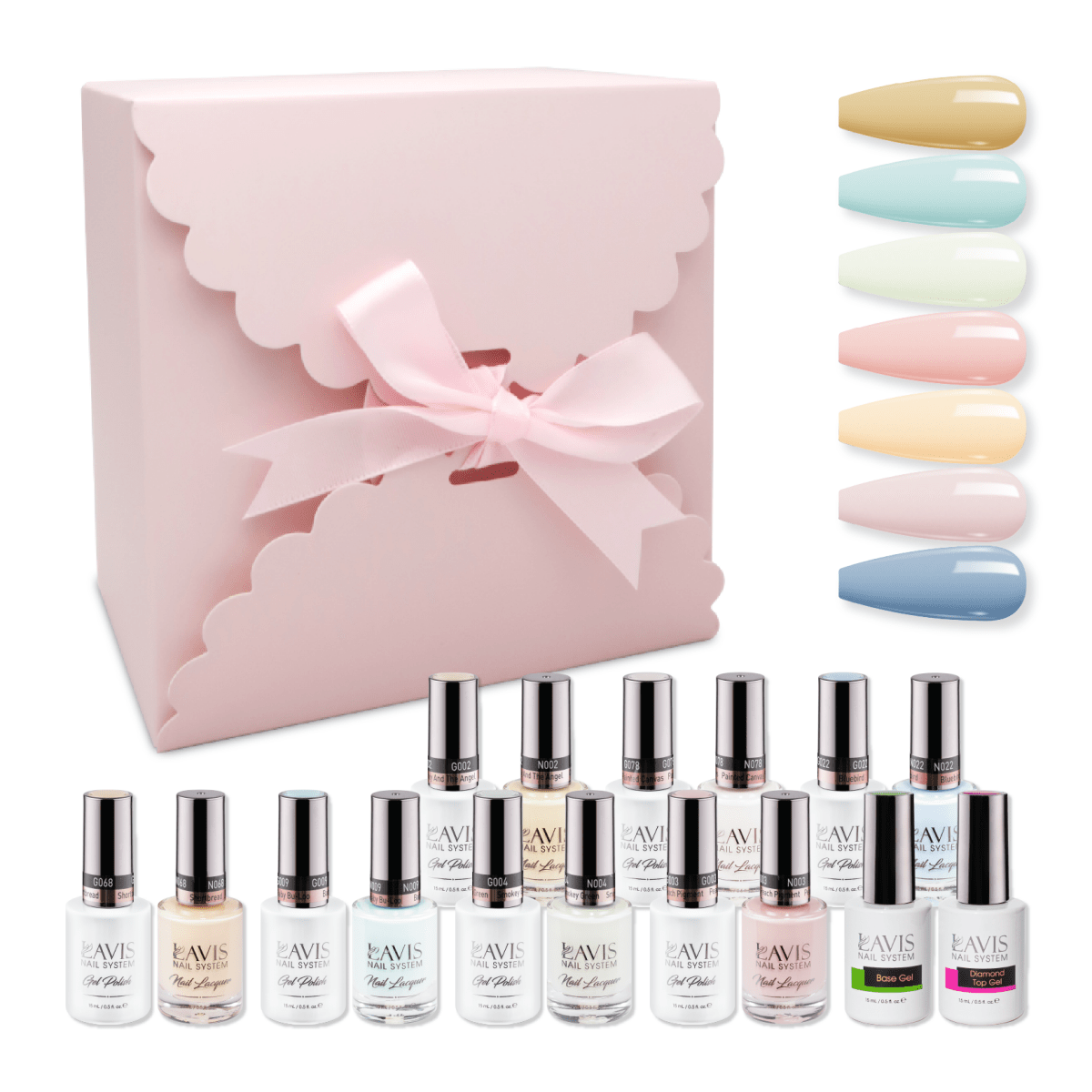 LAVIS Holiday Gift Bundle Set 4: 7 Gel & Lacquer, 1 Base Gel, 1 Top Gel - 068; 022; 009; 004; 003; 002; 078 - DTK Nail Supply