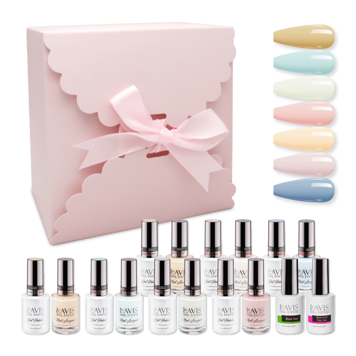 LAVIS Holiday Gift Bundle Set 8: 7 Gel & Lacquer, 1 Base Gel, 1 Top Gel - 068; 022; 009; 004; 003; 002; 078 - DTK Nail Supply