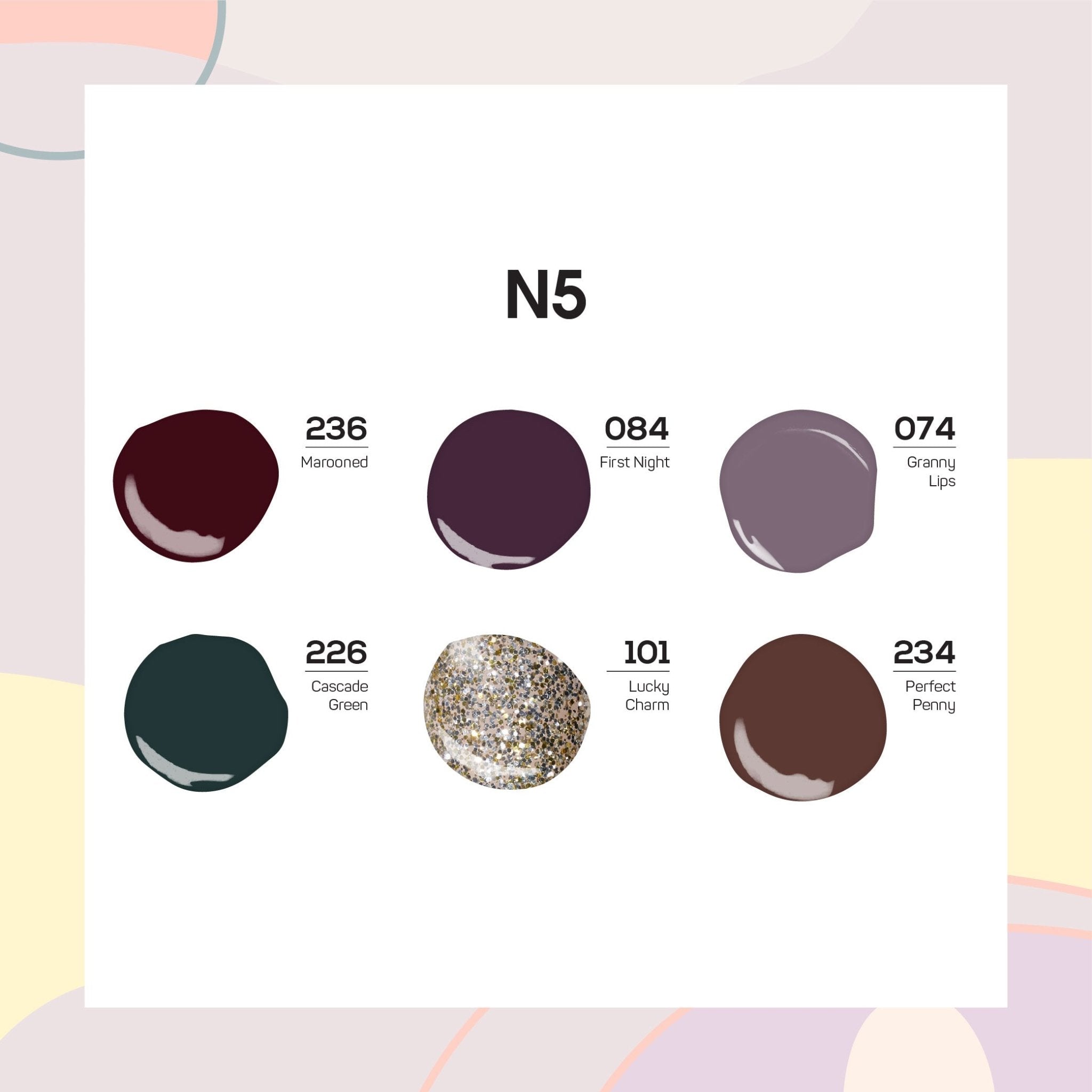 Lavis Nail Lacquer Set N5 (6 colors): 236, 084, 074, 226, 101, 234 - DTK Nail Supply
