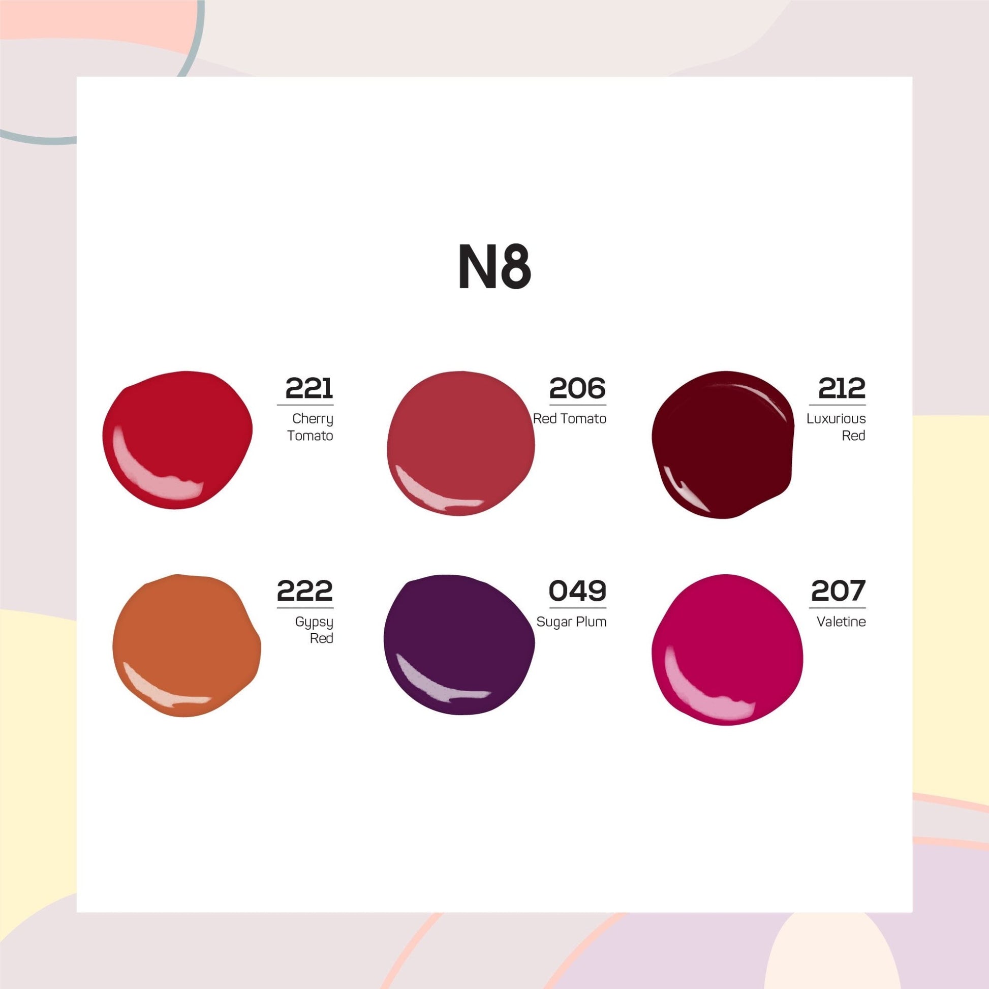 Lavis Nail Lacquer Set N8 (6 colors): 221, 206, 212, 222, 049, 207 - DTK Nail Supply