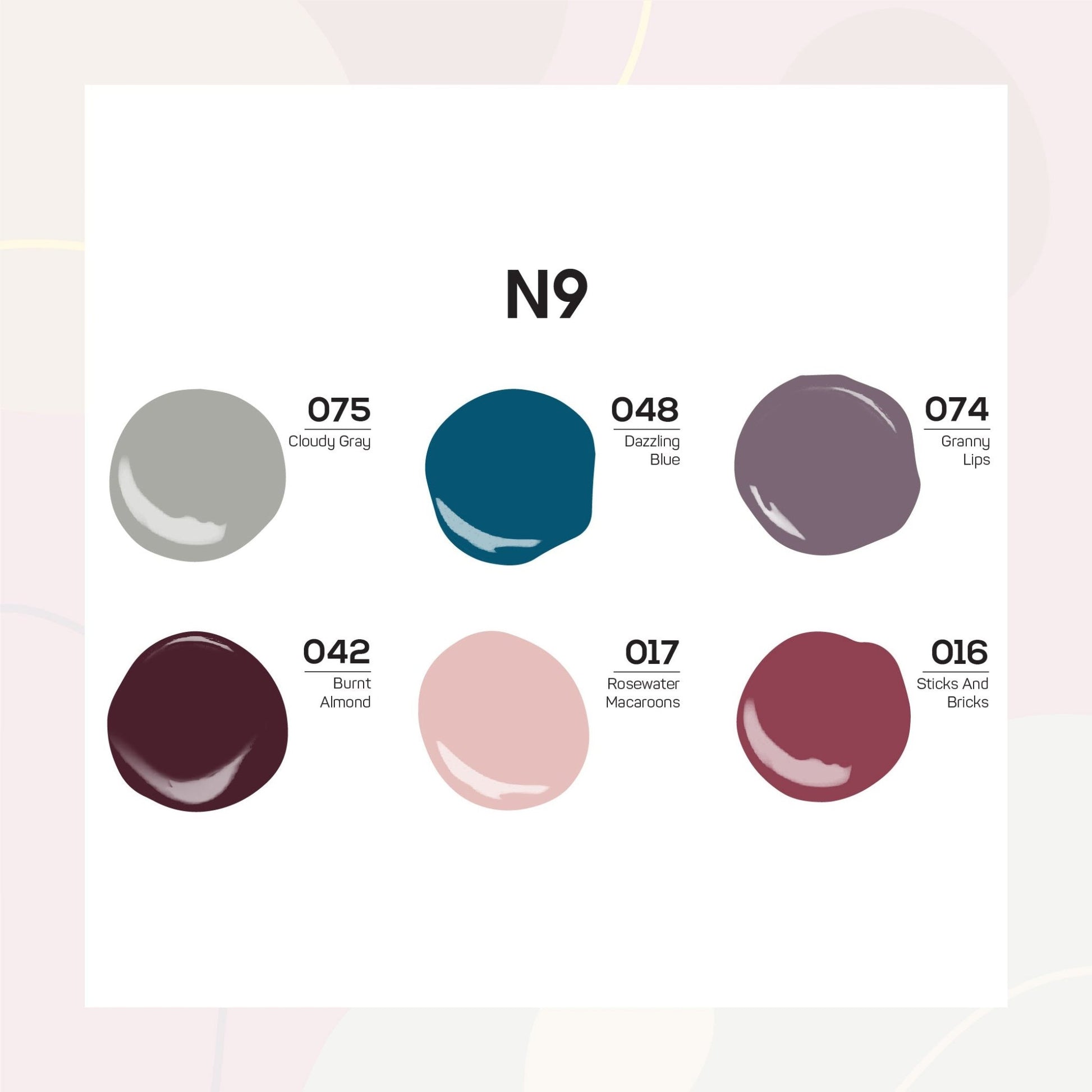 Lavis Nail Lacquer Set N9 (6 colors): 075, 048, 074, 042, 017, 016 - DTK Nail Supply