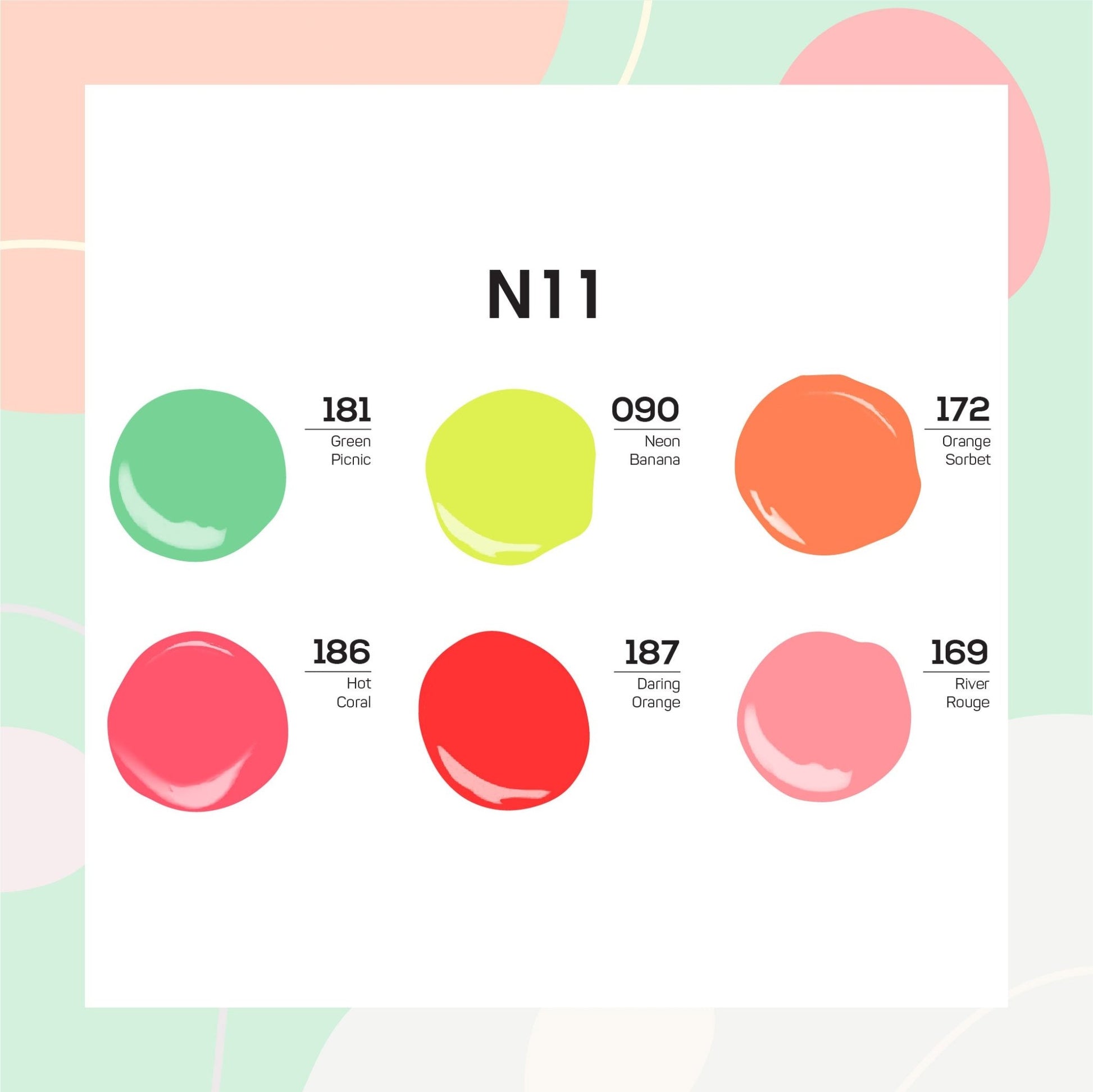Lavis Nail Lacquer Summer Set N11 (6 colors): 181, 090, 172, 186, 187, 169 - DTK Nail Supply