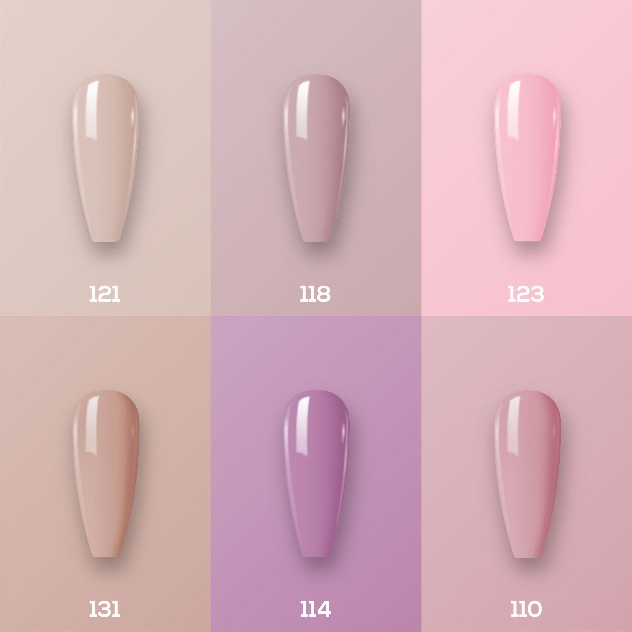 Lavis Nude Pastel 2022 Collection Gel Set 1: 6 Gel Polishes, 1 Base Gel, 1 Top Gel, 1 Protein Bond & Primer - 121; 118; 123; 131; 114; 110 - DTK Nail Supply