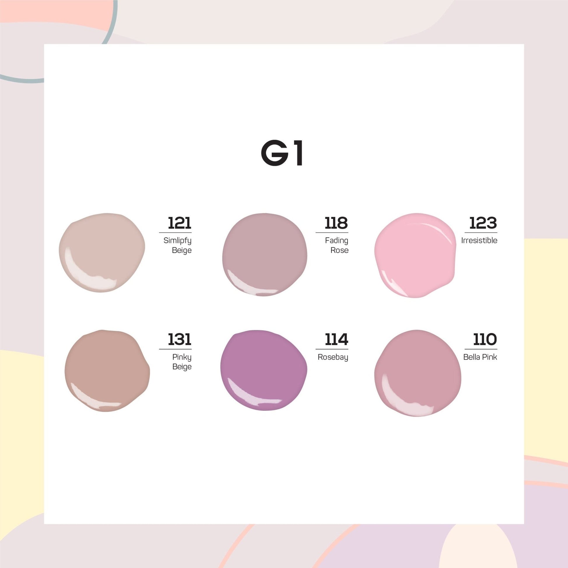 Lavis Nude Pastel 2022 Collection Gel Set 1: 6 Gel Polishes, 1 Base Gel, 1 Top Gel, 1 Protein Bond & Primer - 121; 118; 123; 131; 114; 110 - DTK Nail Supply