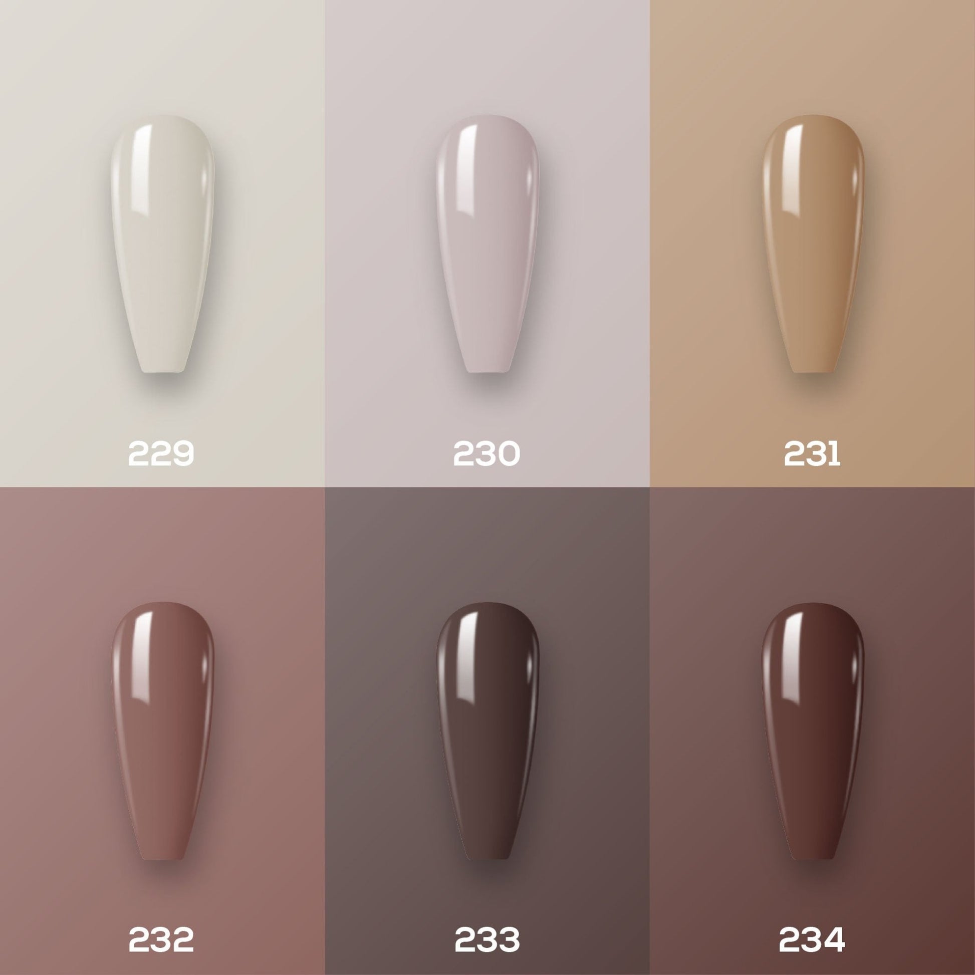 Lavis Nude Pastel 2022 Collection Gel Set 10: 6 Gel Polishes, 1 Base Gel, 1 Top Gel, 1 Protein Bond & Primer - 229; 230; 231; 232; 233; 234 - DTK Nail Supply