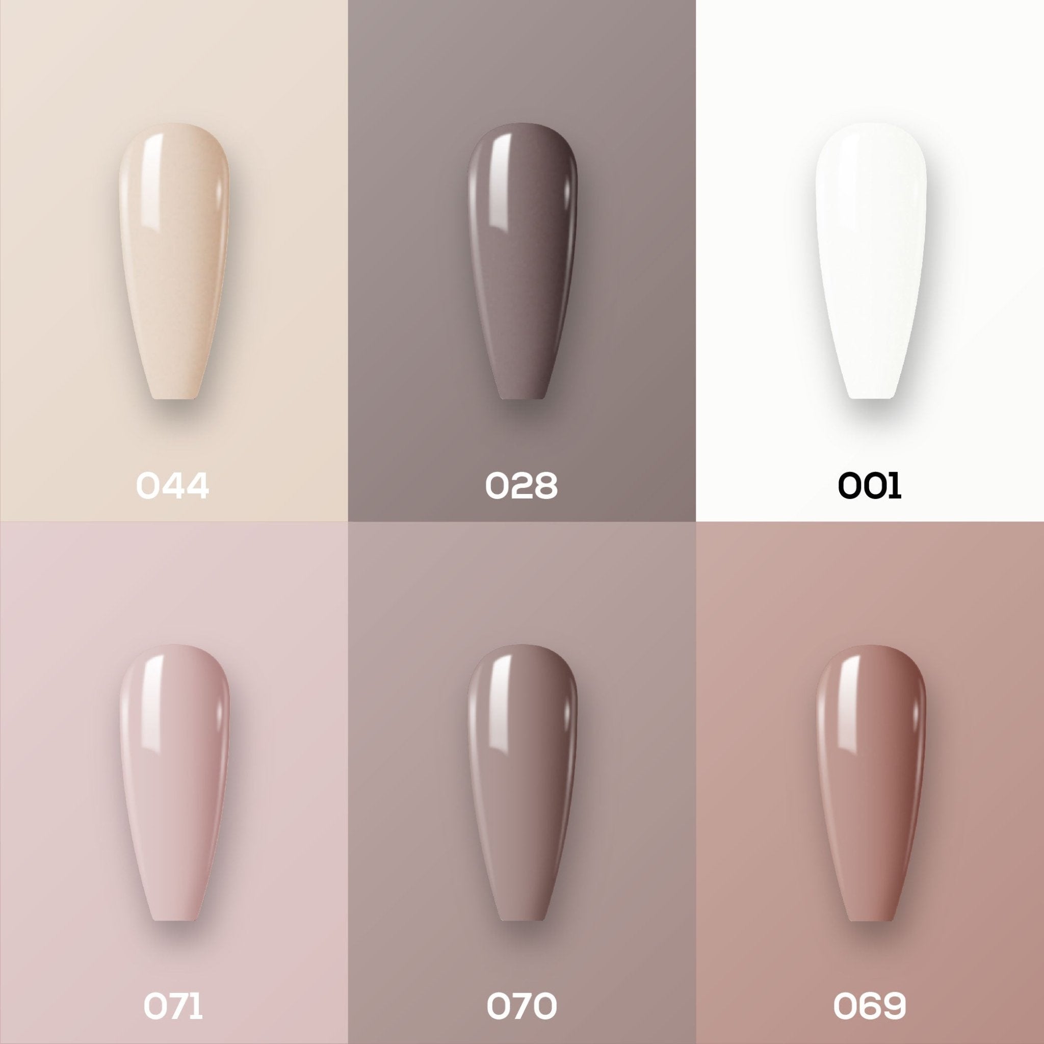 Lavis Nude Pastel 2022 Collection Gel Set 4: 6 Gel Polishes, 1 Base Gel, 1 Top Gel, 1 Protein Bond & Primer - 044; 028; 001; 071; 070; 069 - DTK Nail Supply