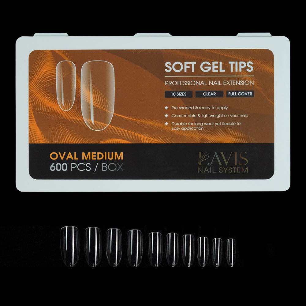 LAVIS Oval Medium - 10 Sizes Clear - Soft Gel Tips - DTK Nail Supply