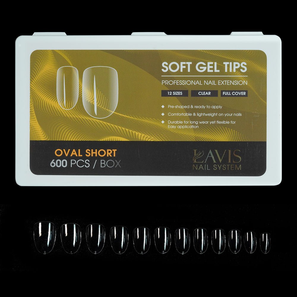 LAVIS Oval Short - 12 Sizes Clear - Soft Gel Tips - DTK Nail Supply