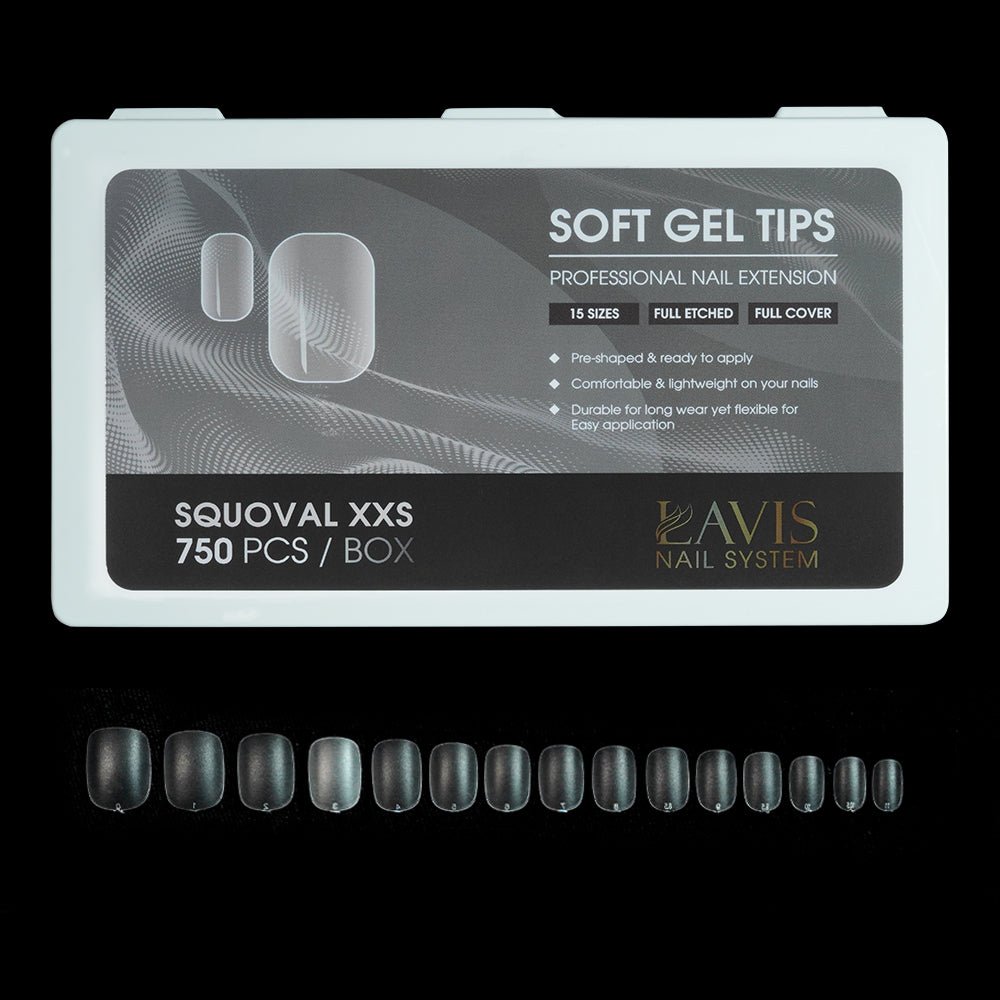LAVIS Squoval XXS - 15 Sizes Full Etched - Soft Gel Tips - DTK Nail Supply