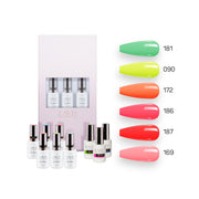 Lavis Summer Collection Gel Set 11: 6 Gel Polishes, 1 Base Gel, 1 Top Gel, 1 Protein Bond & Primer - 181; 090; 172; 186; 187; 169 - DTK Nail Supply