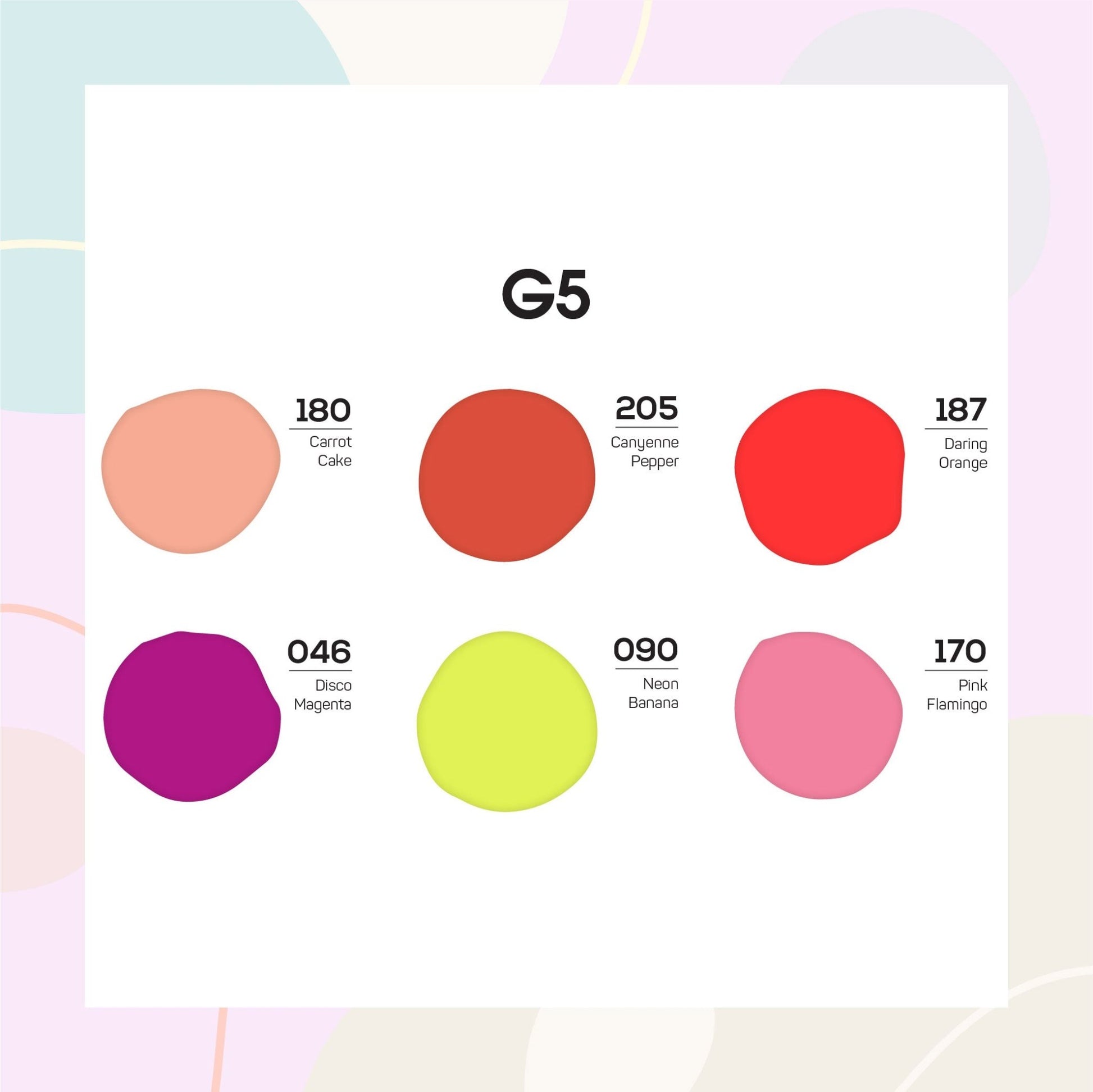Lavis Summer Collection Gel Set 5: 6 Gel Polishes, 1 Base Gel, 1 Top Gel, 1 Protein Bond & Primer - 180; 205; 187; 046; 090; 170 - DTK Nail Supply