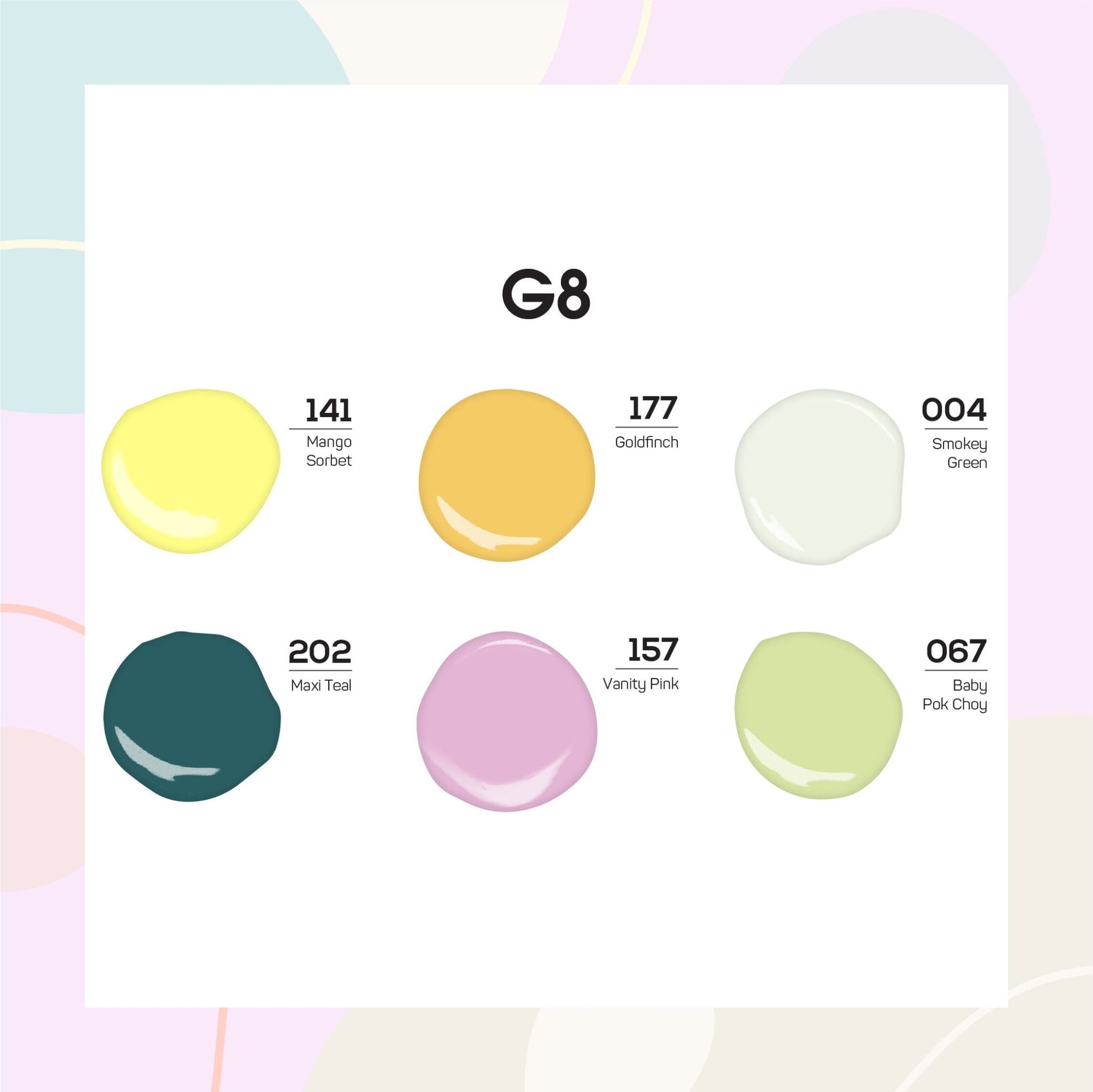 Lavis Summer Collection Gel Set 8: 6 Gel Polishes, 1 Base Gel, 1 Top Gel, 1 Protein Bond & Primer - 141; 177; 004; 202; 157; 067 - DTK Nail Supply